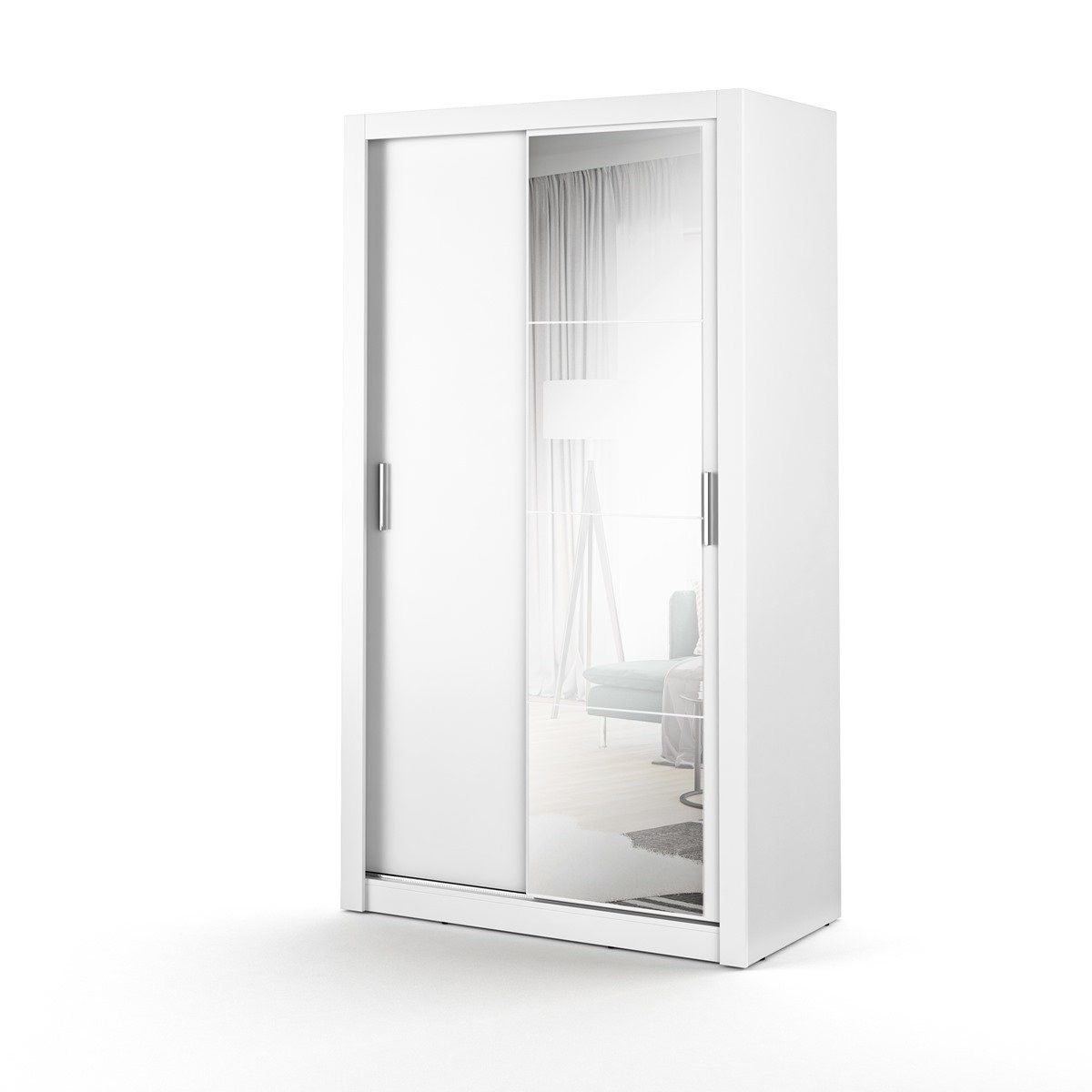 Compleo Kleiderschrank ARTI 06, 120 Schwebetürenschrank Spiegel, 2-türig, Modern Breite mit weiß cm Flurschrank