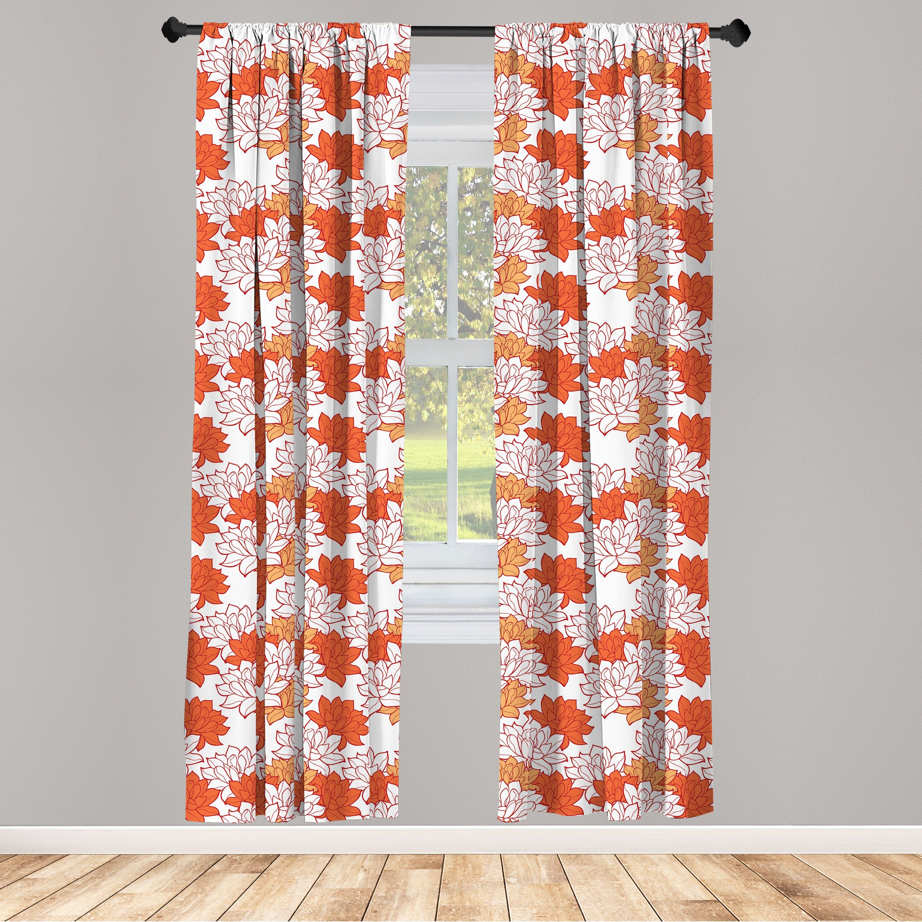 Gardine Vorhang für Wohnzimmer Schlafzimmer Dekor, Abakuhaus, Microfaser, Orange Blooming Lotus Leaves