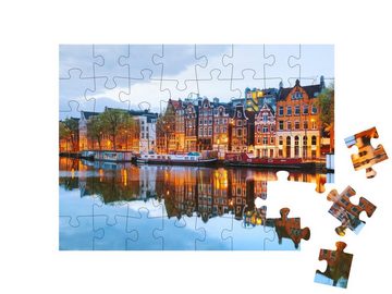puzzleYOU Puzzle Abendliche Stadtansicht von Amsterdam, Niederlande, 48 Puzzleteile, puzzleYOU-Kollektionen Holland, Amsterdam
