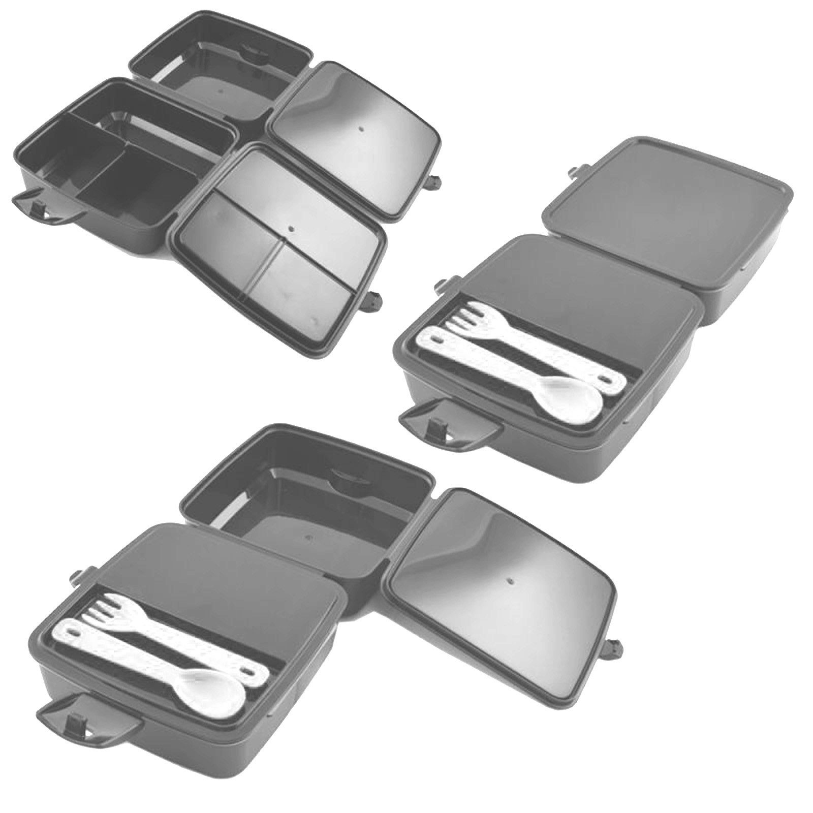 HAC24 Lunchbox Brot- und Lunchbox mit 4 Fächern Vesperdose Brotdose Vorratsbox, Kunststoff, 1400ml, Inkl. Gabel & Löffel