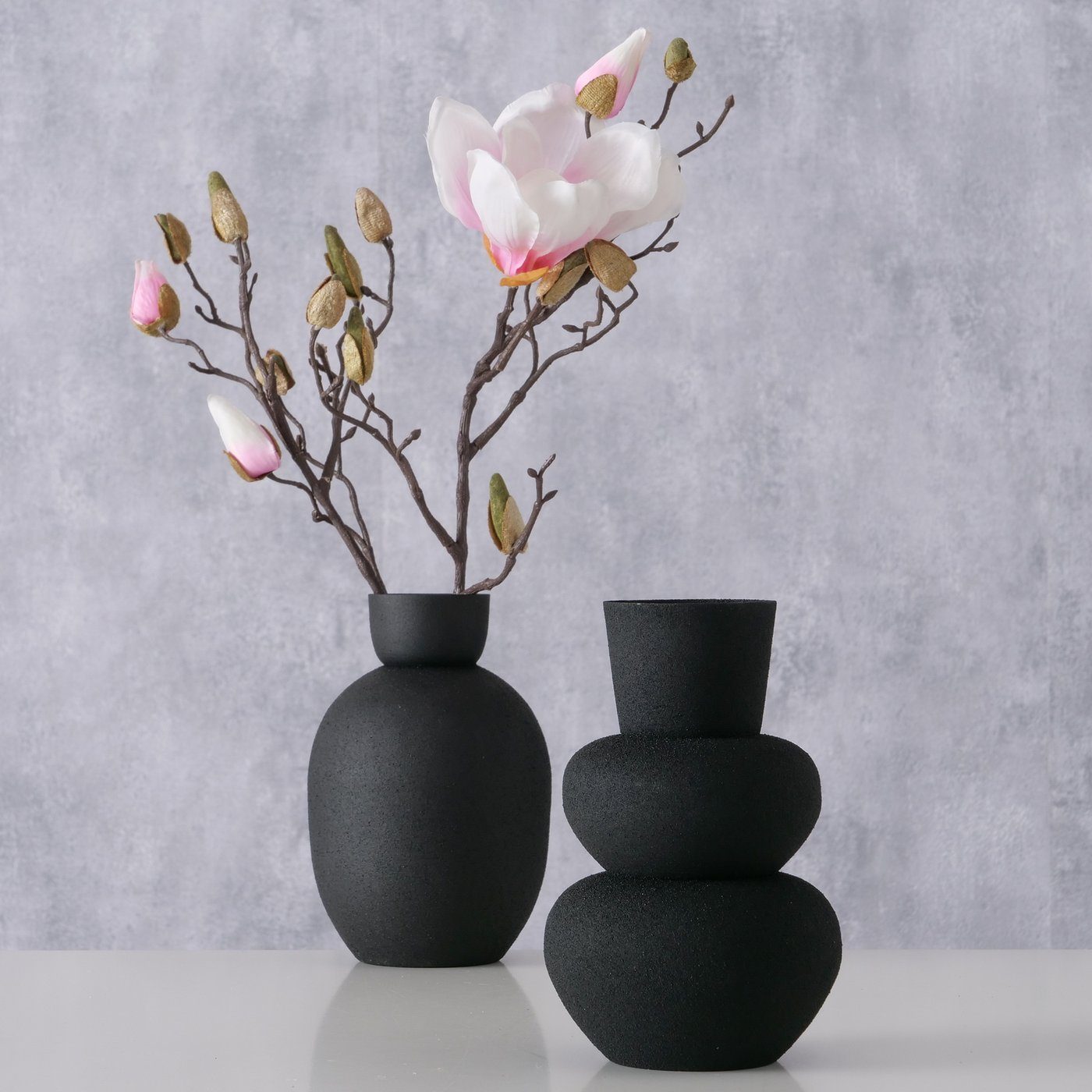 BOLTZE Dekovase 2er Set "Maynar" aus Eisen in schwarz, Vase Blumenvase