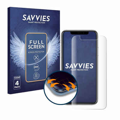 Savvies Full-Cover Schutzfolie für Apple iPhone X, Displayschutzfolie, 4 Stück, 3D Curved klar