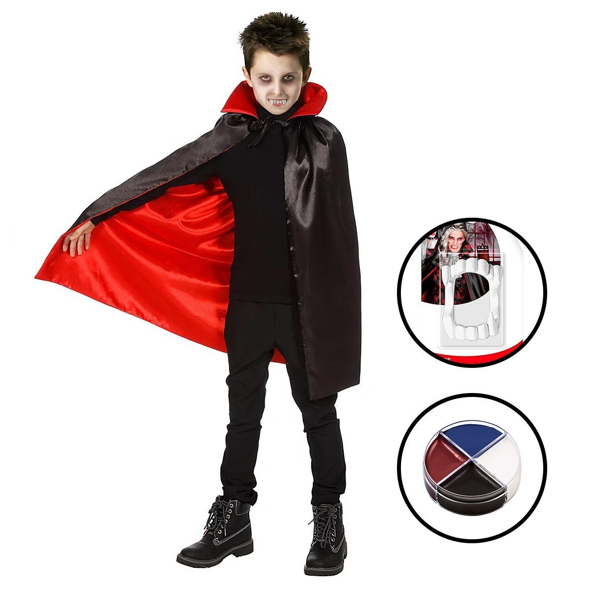 Metamorph Vampir-Kostüm Vampir Umhang Halloween Kostüm Kinder Junge Mädche, Bissiges Vampirkostüm für Mädchen und Jungen mit allem was du brauc