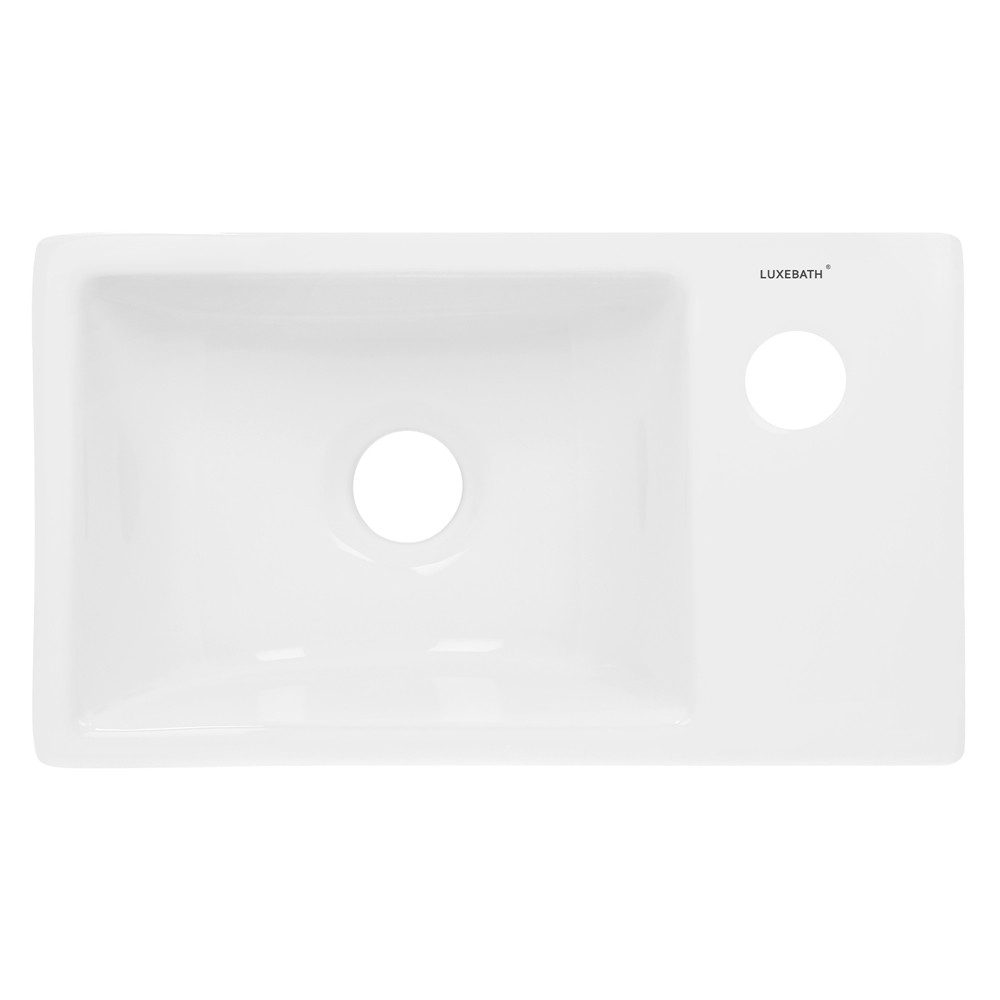 LuxeBath Waschbecken Aufsatzwaschbecken aus Keramik Handwaschbecken Wasserfall Waschtisch, Aufsatzwaschtisch Waschschale Eckig 350x205x125 mm Weiß Spülbecken