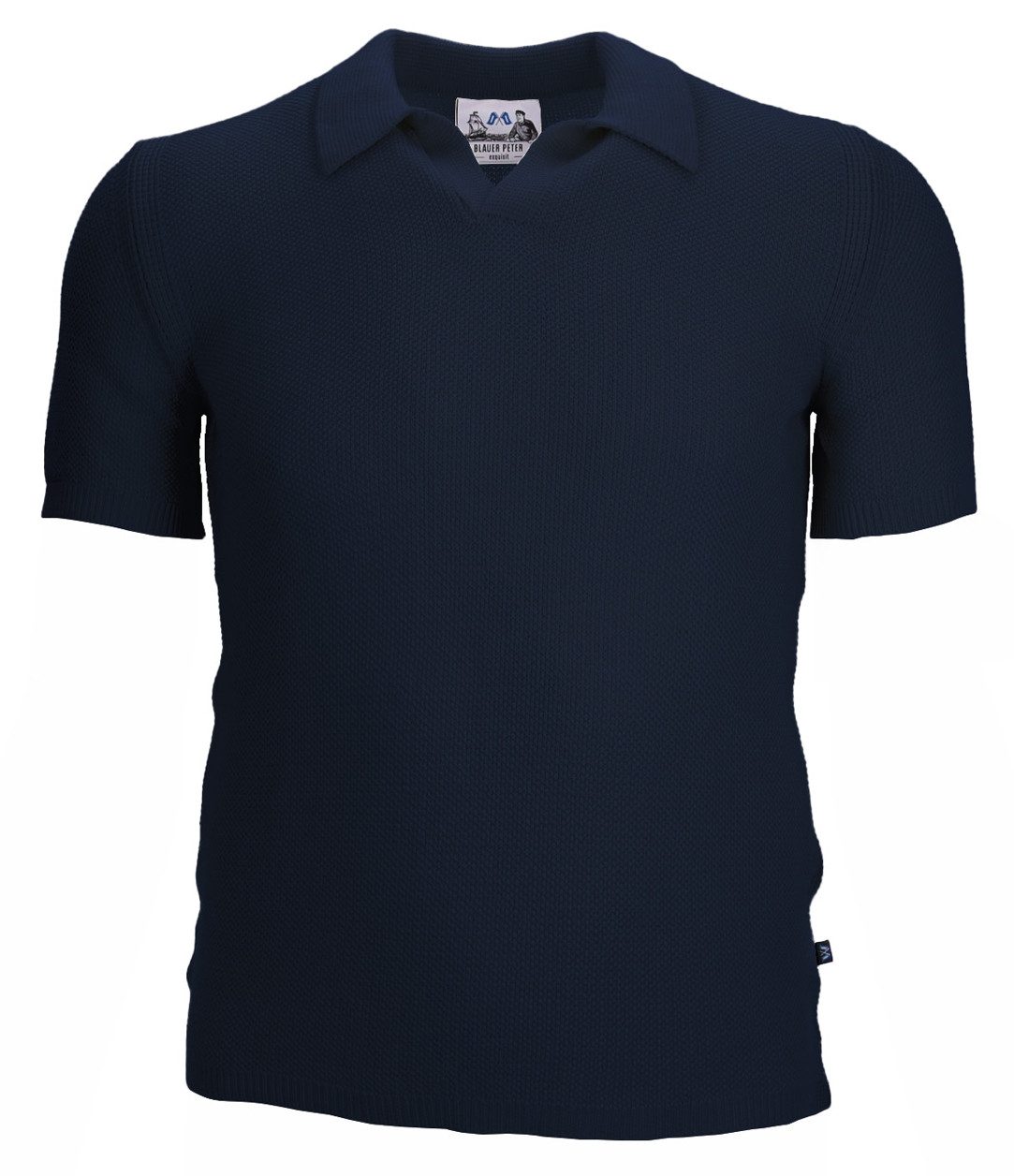 Blauer Peter Poloshirt aus gasierter Baumwolle mit Reiskorn-Optik