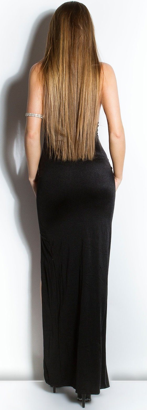 Neckholderkleid Koucla schwarz rückenfreies Kleid bauchfrei mit Strassverzierung