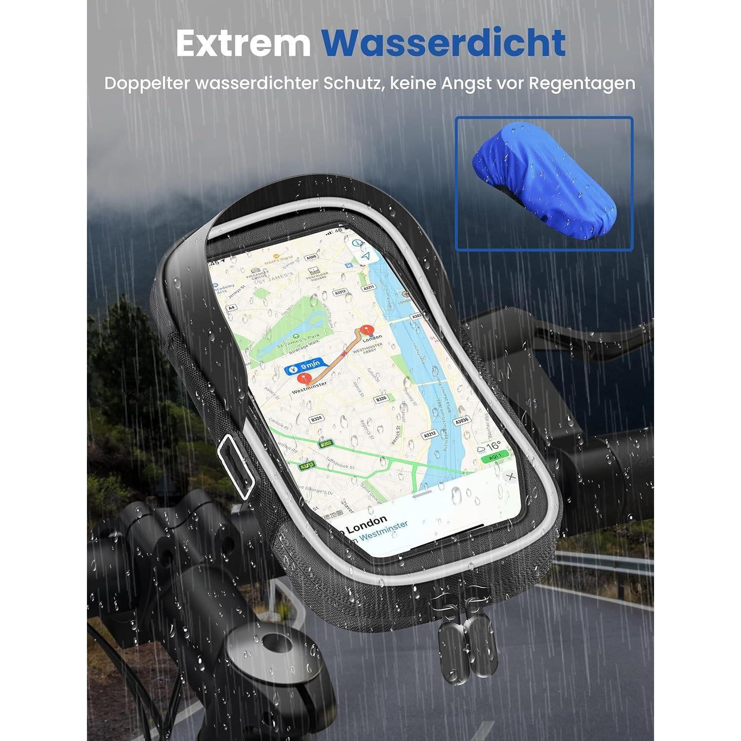 LuxusKollektion Fahrradständer Handyhalterung Fahrrad Wasserdicht 360°Drehung Lenkertasche 4.7-6.5