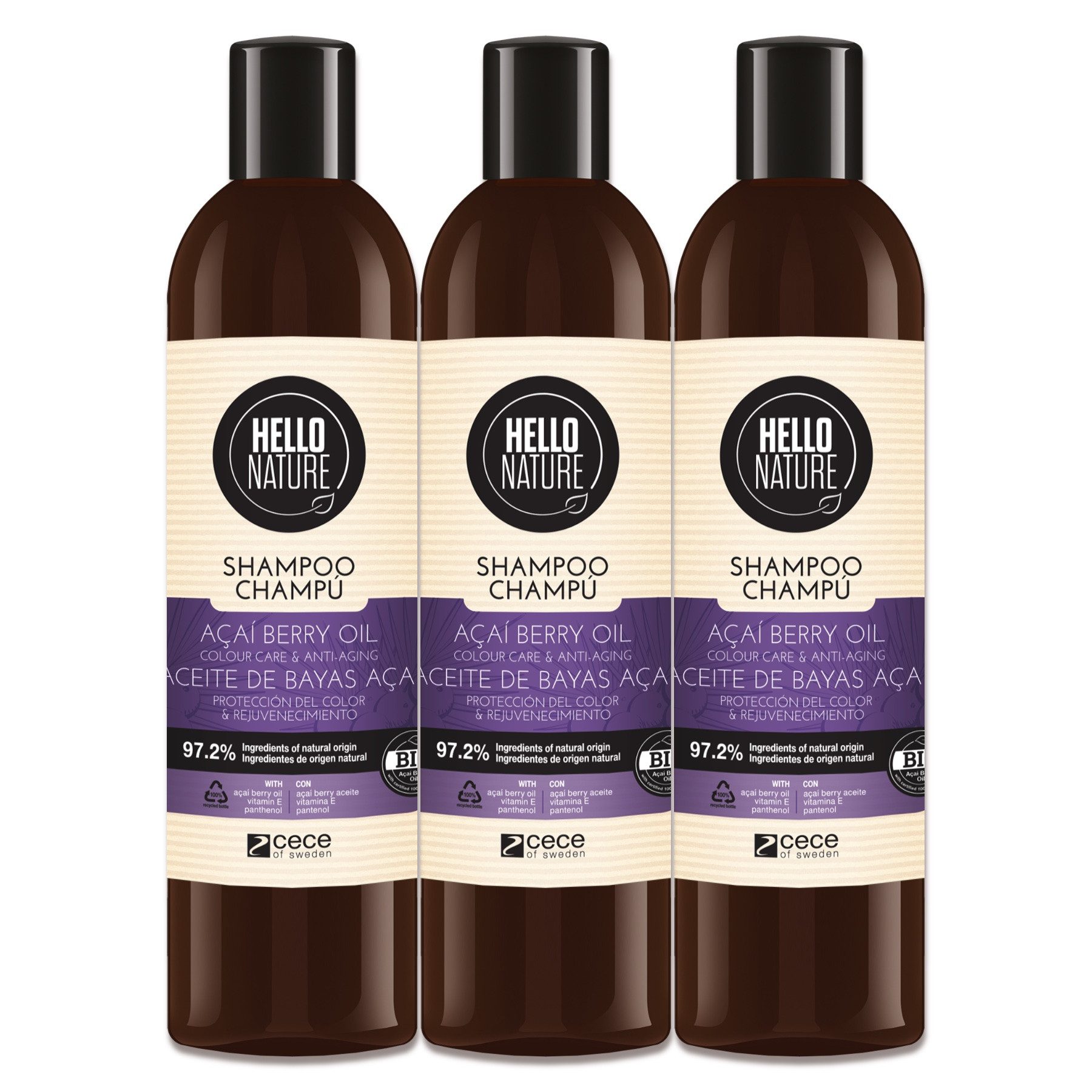 Hello Nature Haarshampoo Acai Beere Shaarfarbe Schutz Regeneration Naturkosmetik Vegan Natur, 3-tlg., Haarpflege, Shampoo, Haarkur, Hello Nature