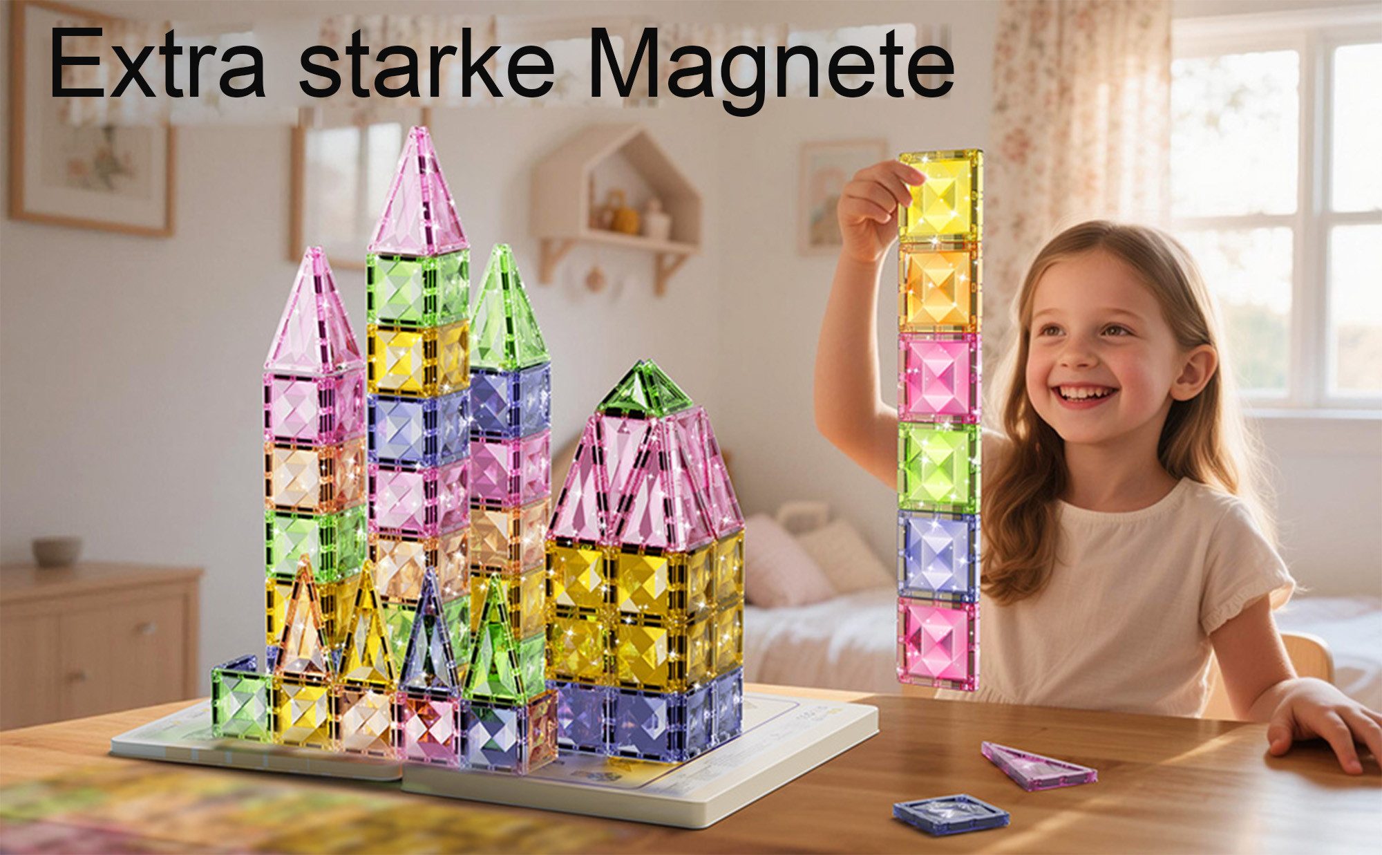 Luckice Magnetische Bausteine – Kreativ-, Lern- und Steckspiel für Kinder Magnetspielbausteine, (Set, 78 St., Magnetbausteine für Kinder ab 3 Jahren, 60 Teile m – Bild 3 von 5