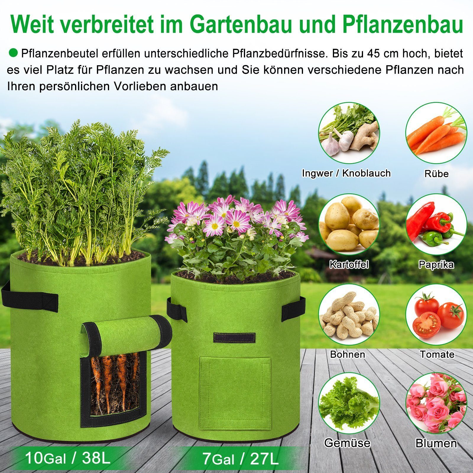 Blumentopf AUFUN Pflanzsack mit Pflanzen Schwarz Klettverschluss St) Tasche (2
