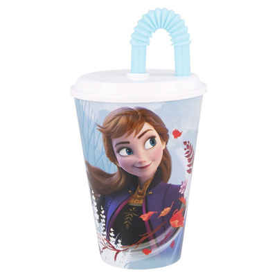Disney Frozen Kinderbecher, Kunststoff, mit Deckel und Trinkhalm 430 ml BPA frei