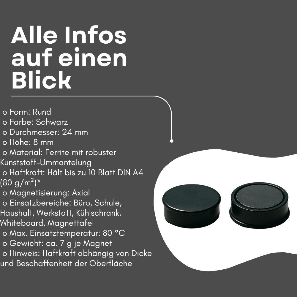 MaajeeKuto Magnet Haftmagnet 24x8 mm Schwarz Ferrit Pinboard Magnet Büro (10-St)