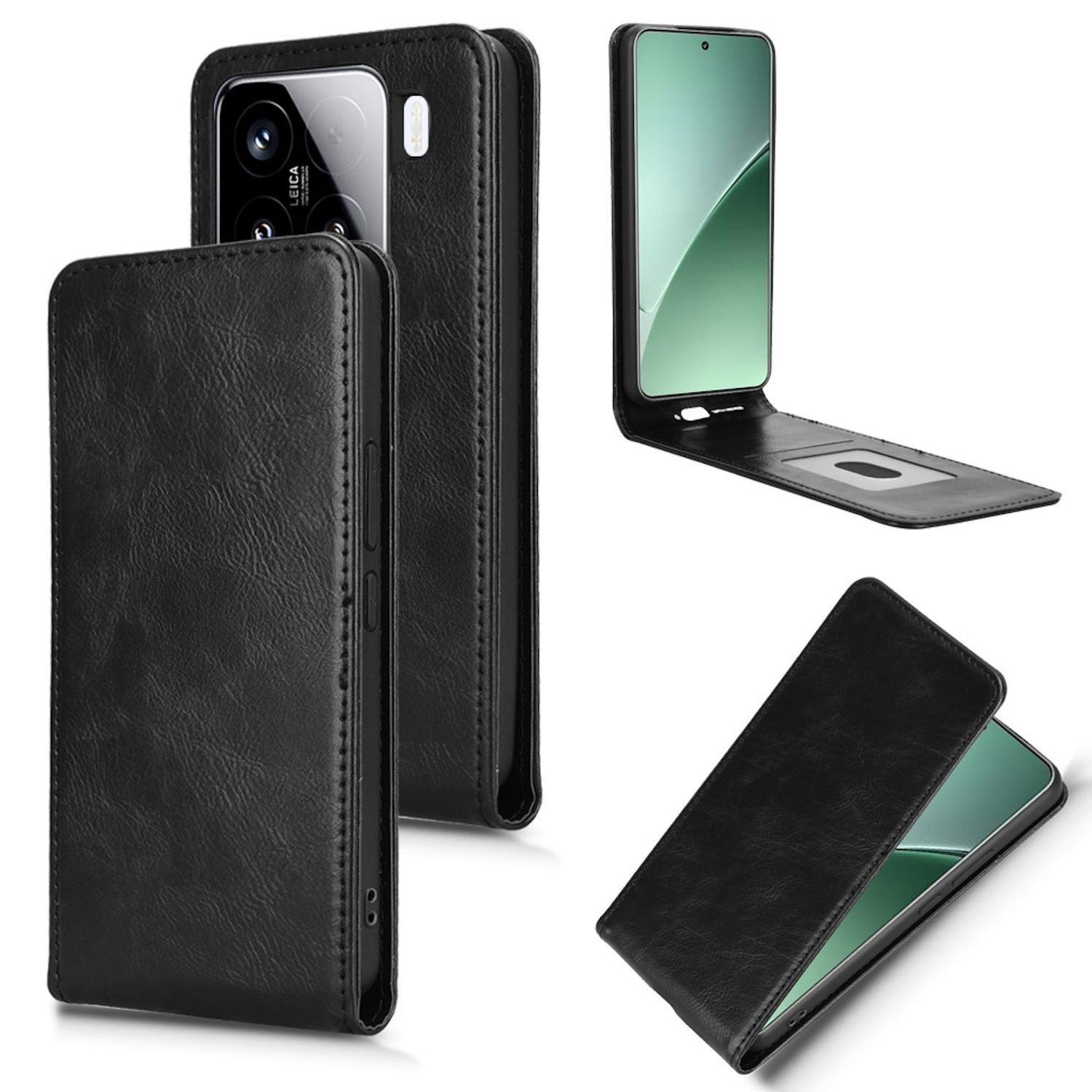 Wigento Smartphone-Hülle Für Xiaomi 15 Magnetische Vertikale Flip Kunstleder Hülle Schwarz, Magnetverschluss, Kartenfächer, Halterfunktion