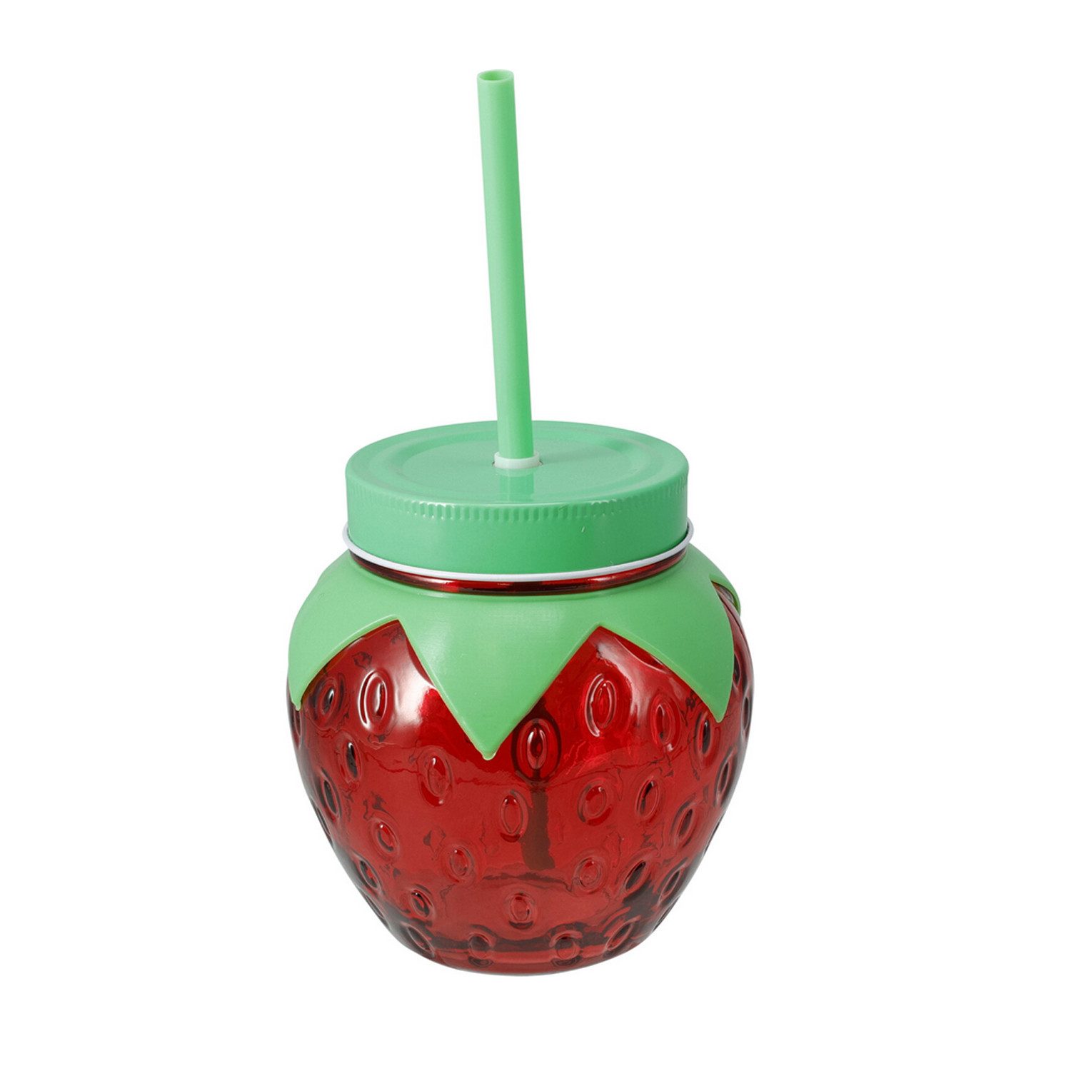 Mojawo Thermotasse 4er Trinkglas Wasserglas Saftglas Strohhalm Deckel Erdbeere 480ml