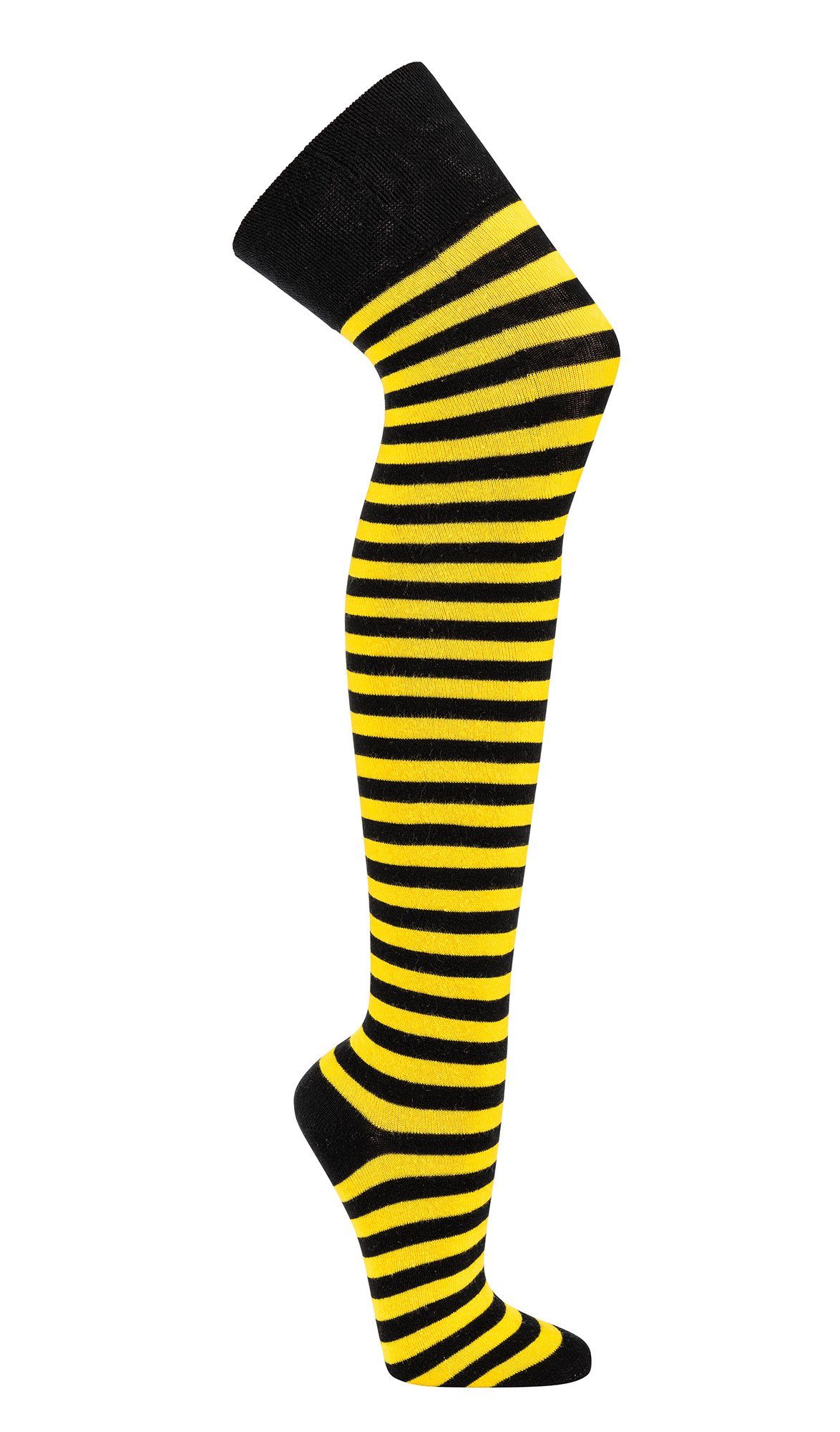 Schwarz-gelb 24 1 Overknees Damengrößen uni Überkniestrümpfe / alle geringelt für TippTexx geringelt Overknees Paar
