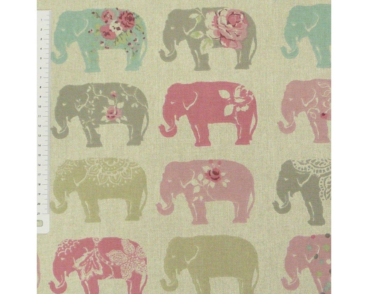 Thumbnail - Stoff Clarke & Clarke Baumwollstoff Elefanten Pastell rosa türkis grau