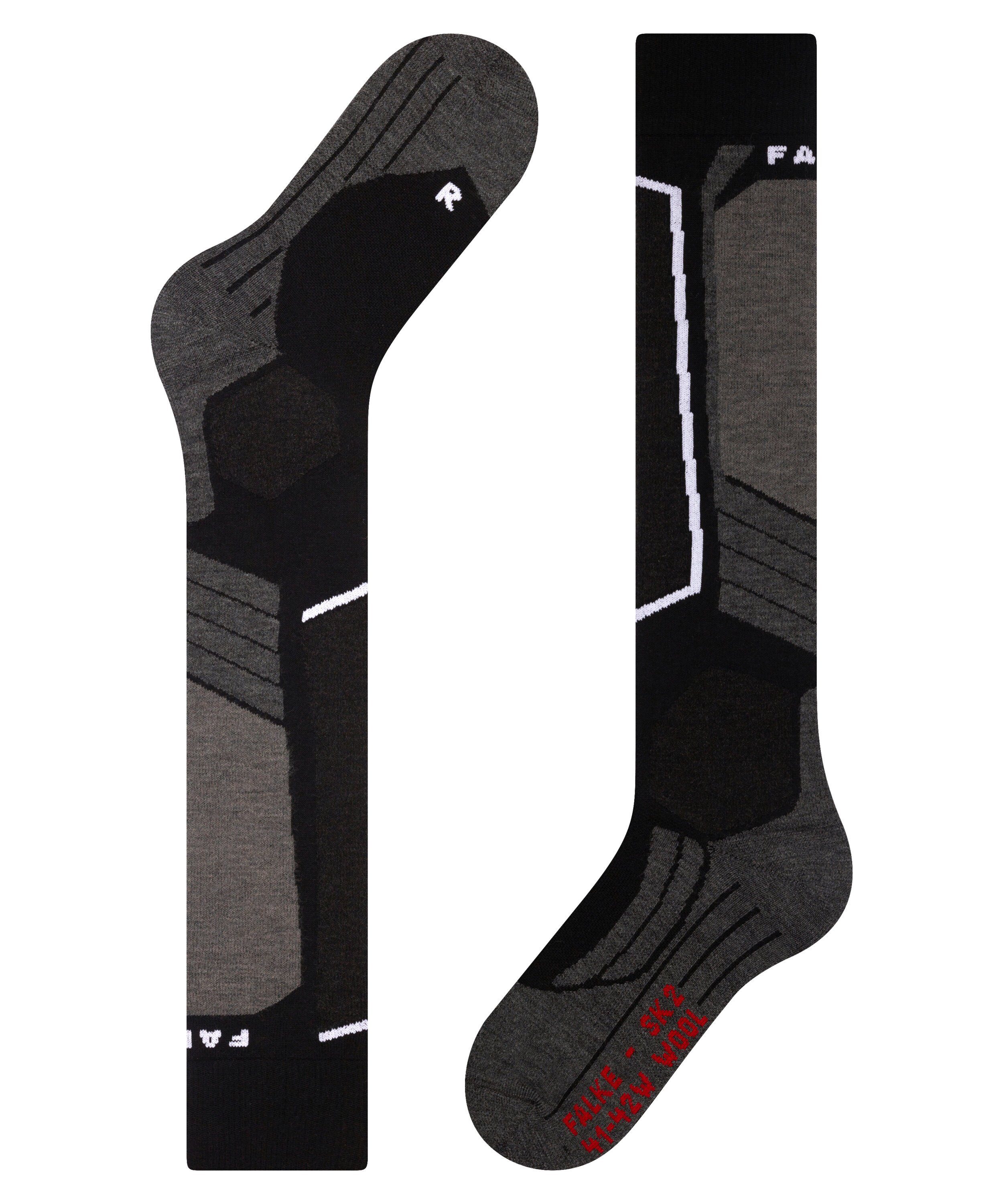 Intermediate mit FALKE mittelstarker Skisocken SK2 Komfort und (3010) Polsterung Wool für (1-Paar) black-mix Kontrolle