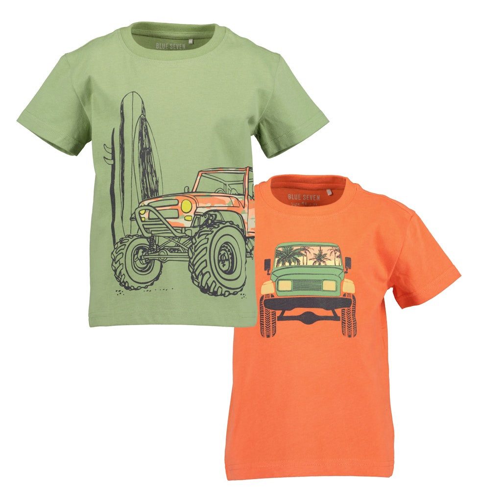 Blue Seven T-Shirt Blue Seven Jungen 2er T-Shirt Jeep Surfen grün orange (1-tlg)
