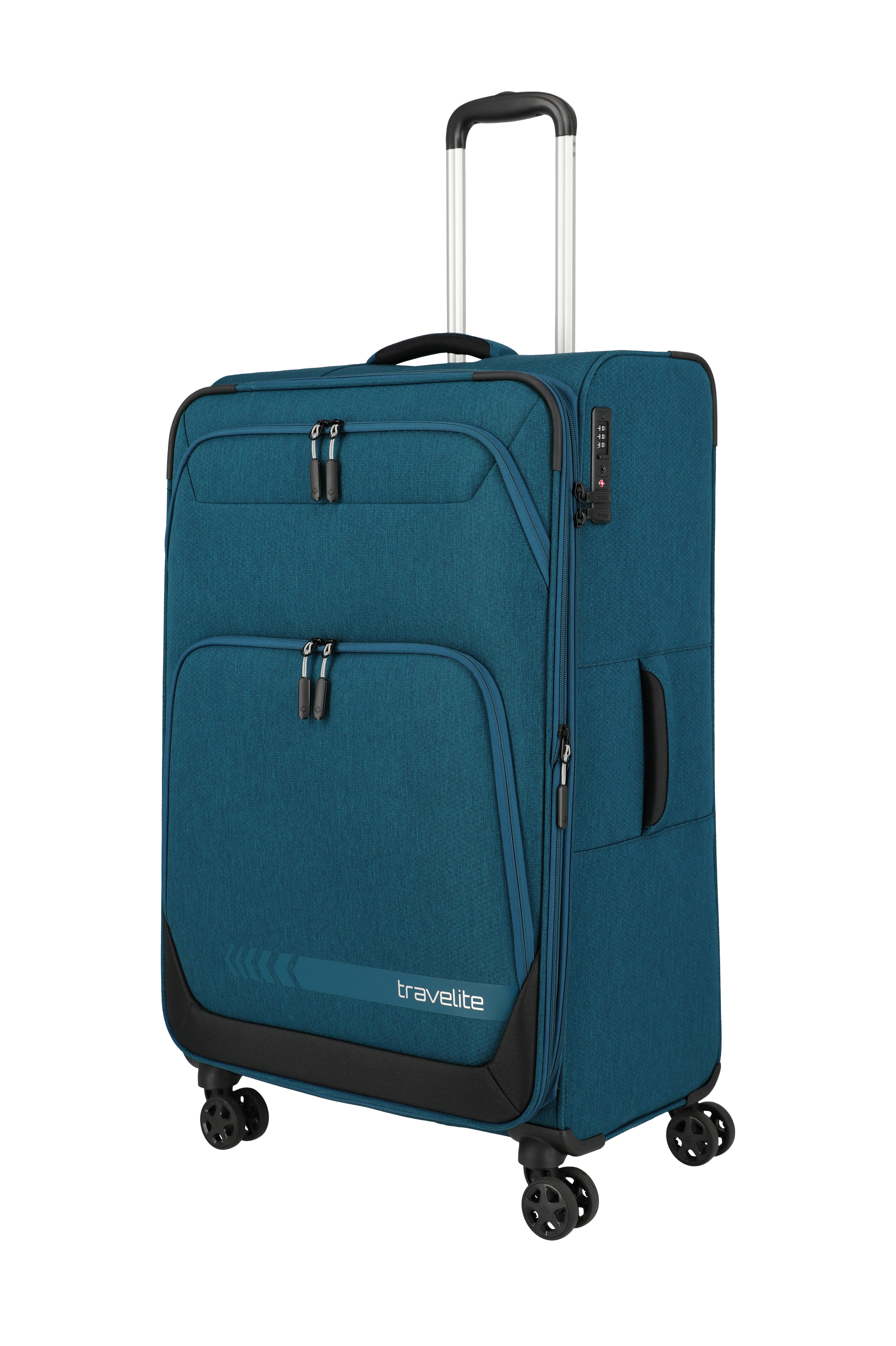 travelite Trolley KICK OFF Reisekoffer, 4 Rollen, 4 Doppelrollen, Außentaschen und Packgurte – leicht und robust