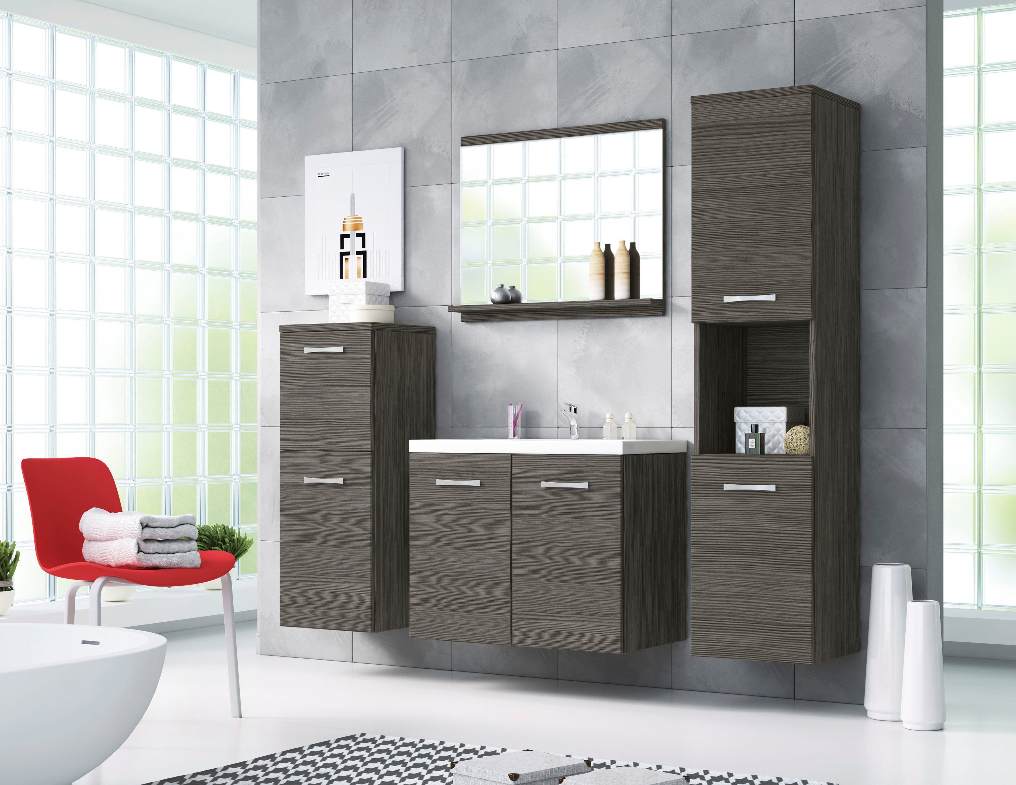 welltime Badmöbel-Set PARLA, (Komplett-Set, 5-St), Waschtisch inkl. Waschbe günstig online kaufen