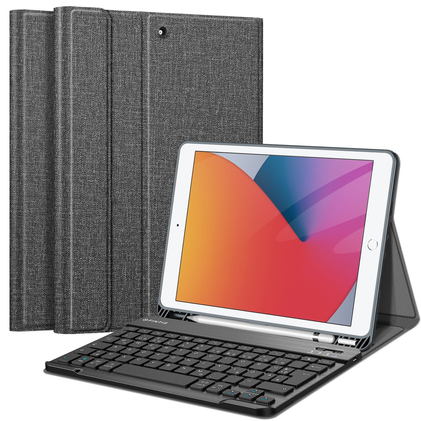 Fintie Tablet-Hülle Tastatur Hülle für iPad 10.2 Zoll (9/ 8/ 7 Generation - 2021/2020/2019), Soft TPU Rückseite Gehäuse Schutzhülle mit Pencil Halter, magnetisch Abnehmbarer Tastatur mit QWERTZ Layout