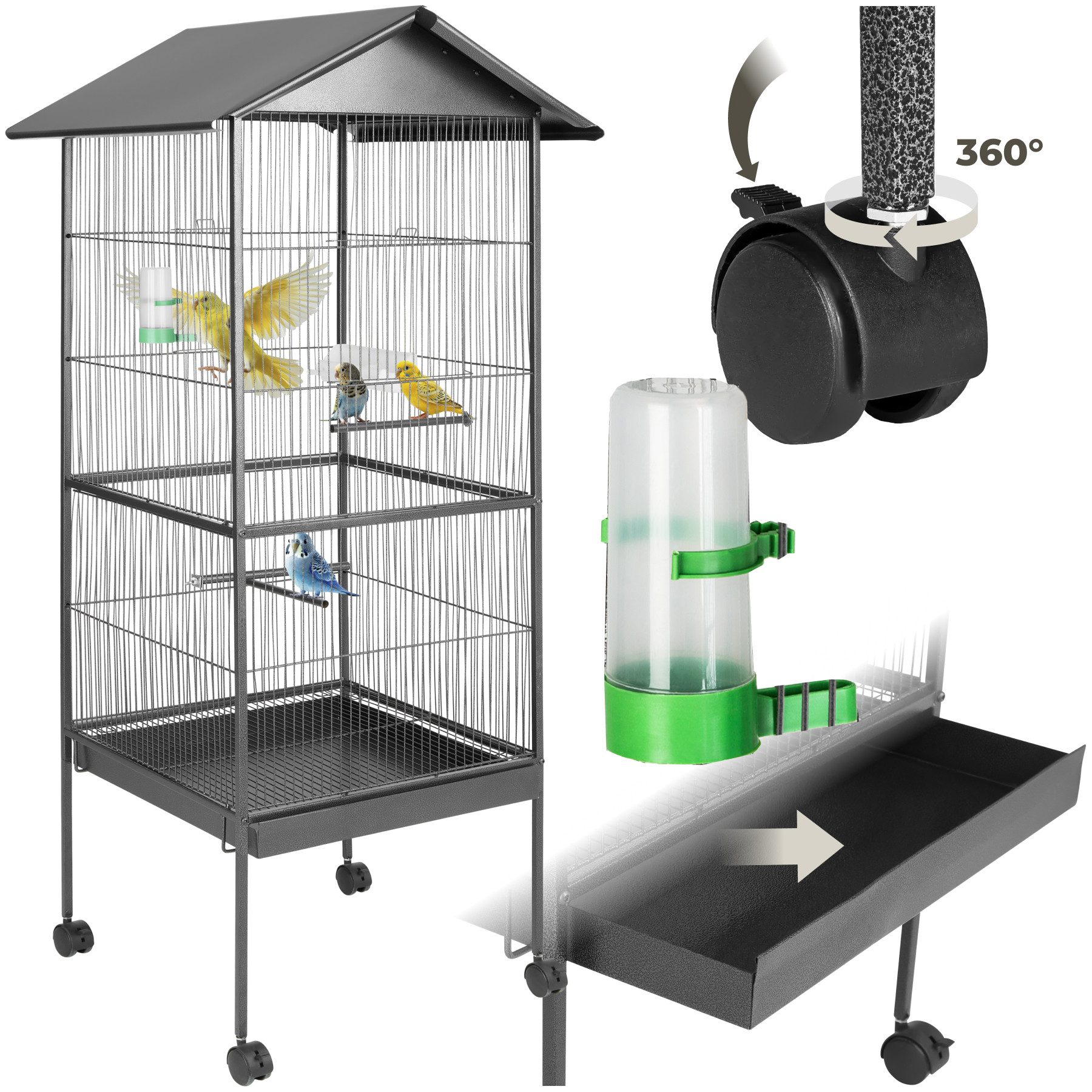 tectake Vogelkäfig Vogelhaus 162cm hoch, Spitzdach, in Hammerschlagoptik günstig online kaufen