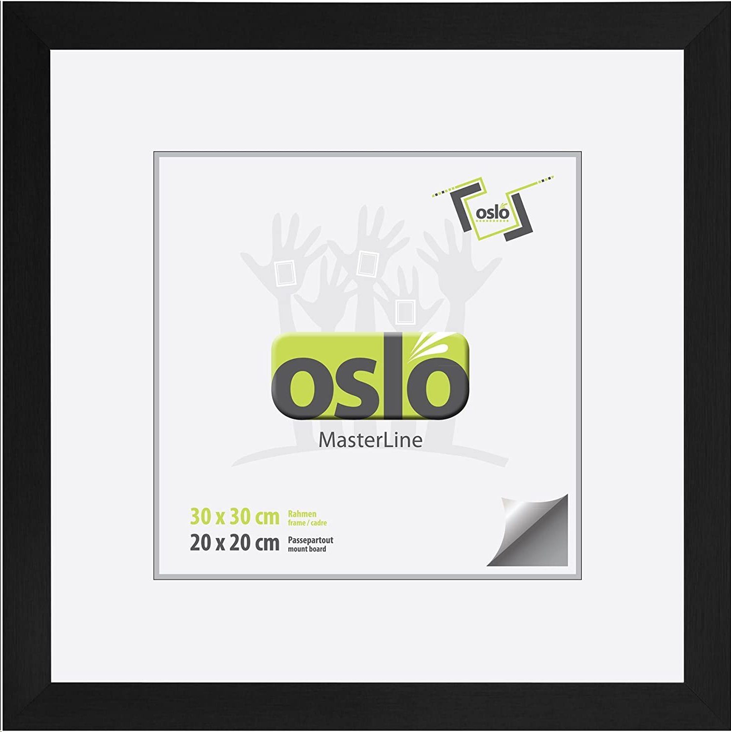 Oslo MasterLine Einzelrahmen Bilderrahmen quadratisch Aluminium gebürstet 3 cm breit, 30x30 schwarz, Echtglas, Alu, Quadrat