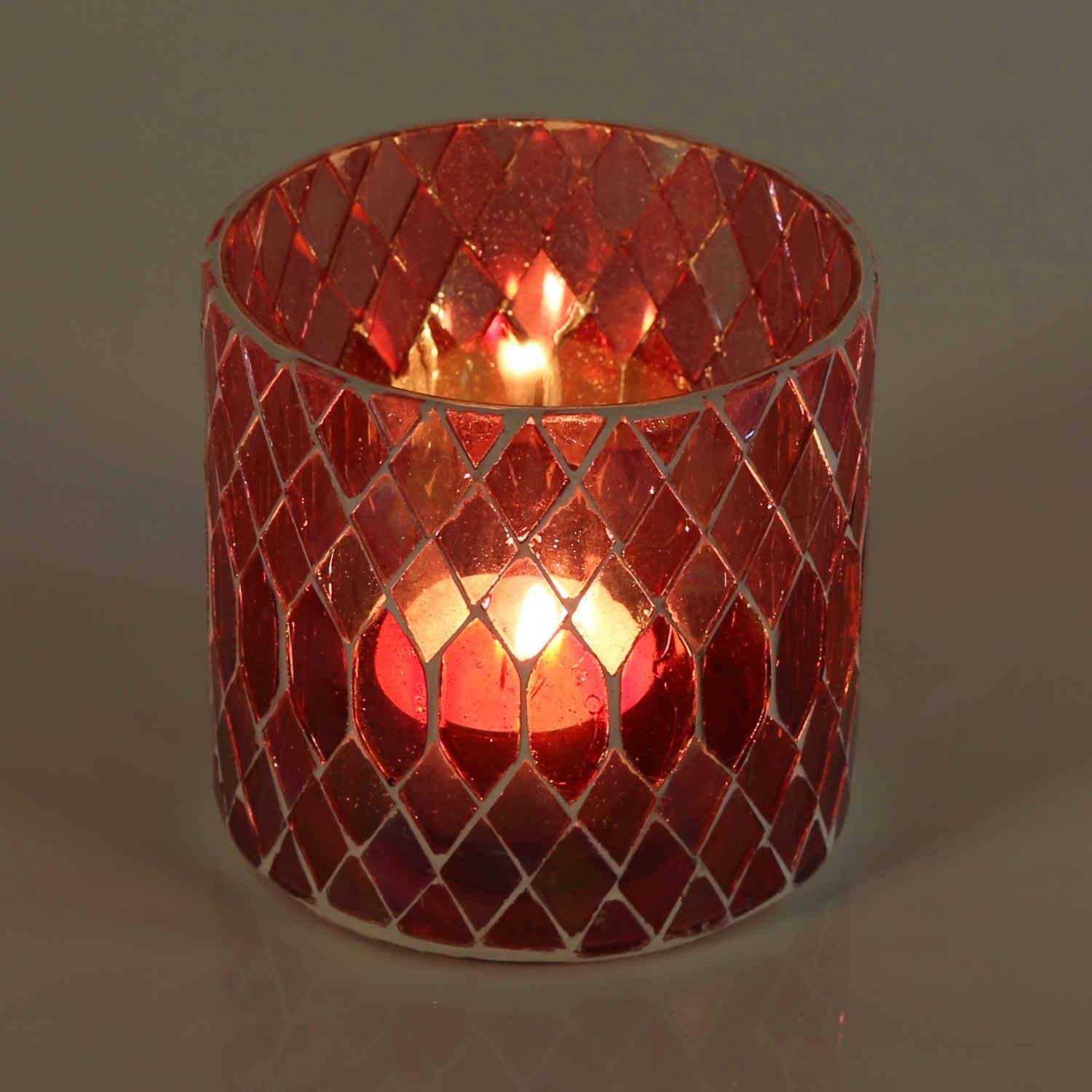 Casa Moro Windlicht Marokkanisches Mosaik Windlicht Rayan Rot rund aus Glas (Weihnachten Teelichthalter Boho Chic Kerzenständer Kerzenhalter, Glaswindlicht in den Größen S und M oder als 2er Set bestellbar), Kunsthandwerk pur für einfach schöner wohnen