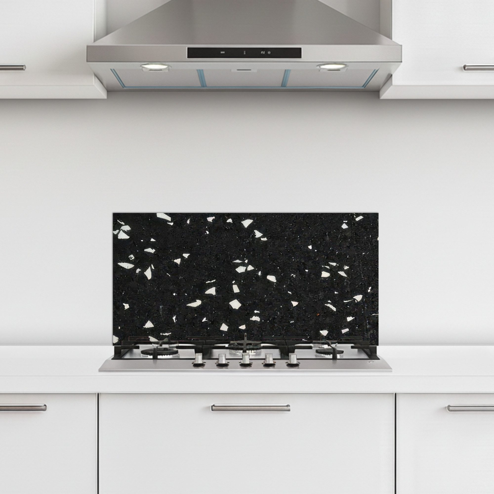 KitchenYeah Küchenrückwand selbstklebend (keine Folie) Terrazzo - Schwarz - Grau - Weiß, (1-tlg), Küchenrückwand, Spritzschutz, Kitchen, 60x30 cm