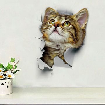 Fivejoy Wanddekoobjekt Wandaufkleber 3D Katzen Wasserdicht für Tür Wand Kühlschrank (3 St)