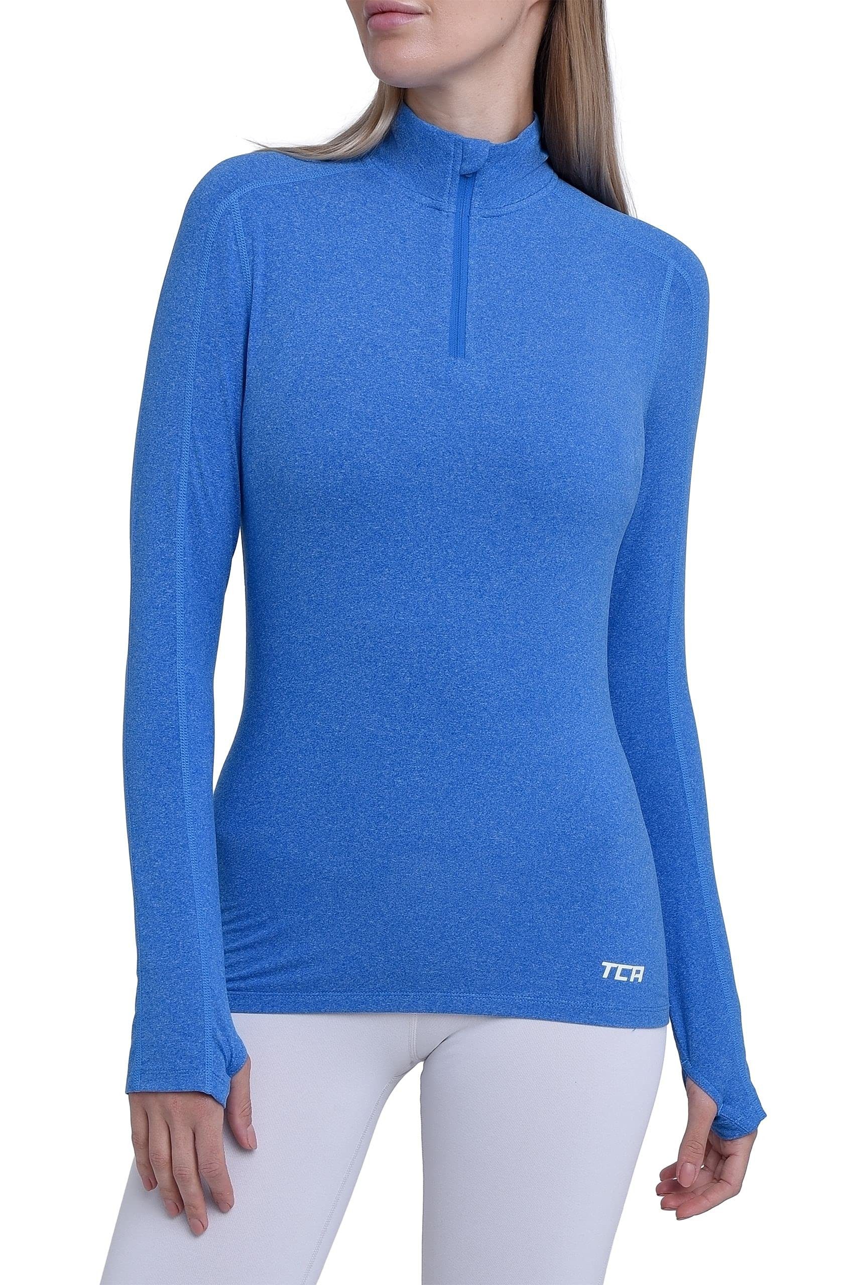 TCA Trainingsshirt TCA Damen Fusion Quickdry Laufshirt mit Tasche - Blau (1-tlg)