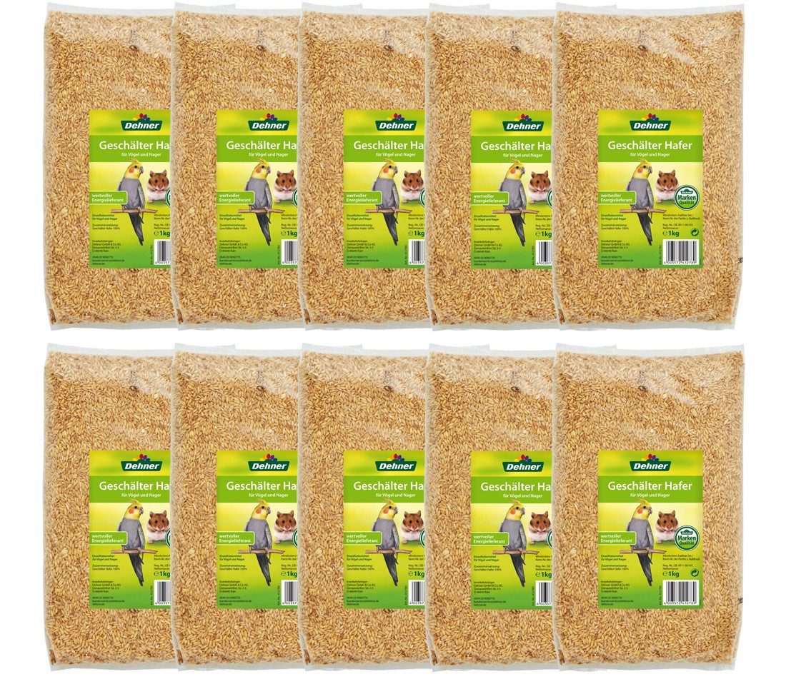 Dehner Lieblinge Wildvogel Haferflocken geschält, 10 x 1 kg, für: Ziervögel, auch für Kaninchen / Nager geeignet, energiereich