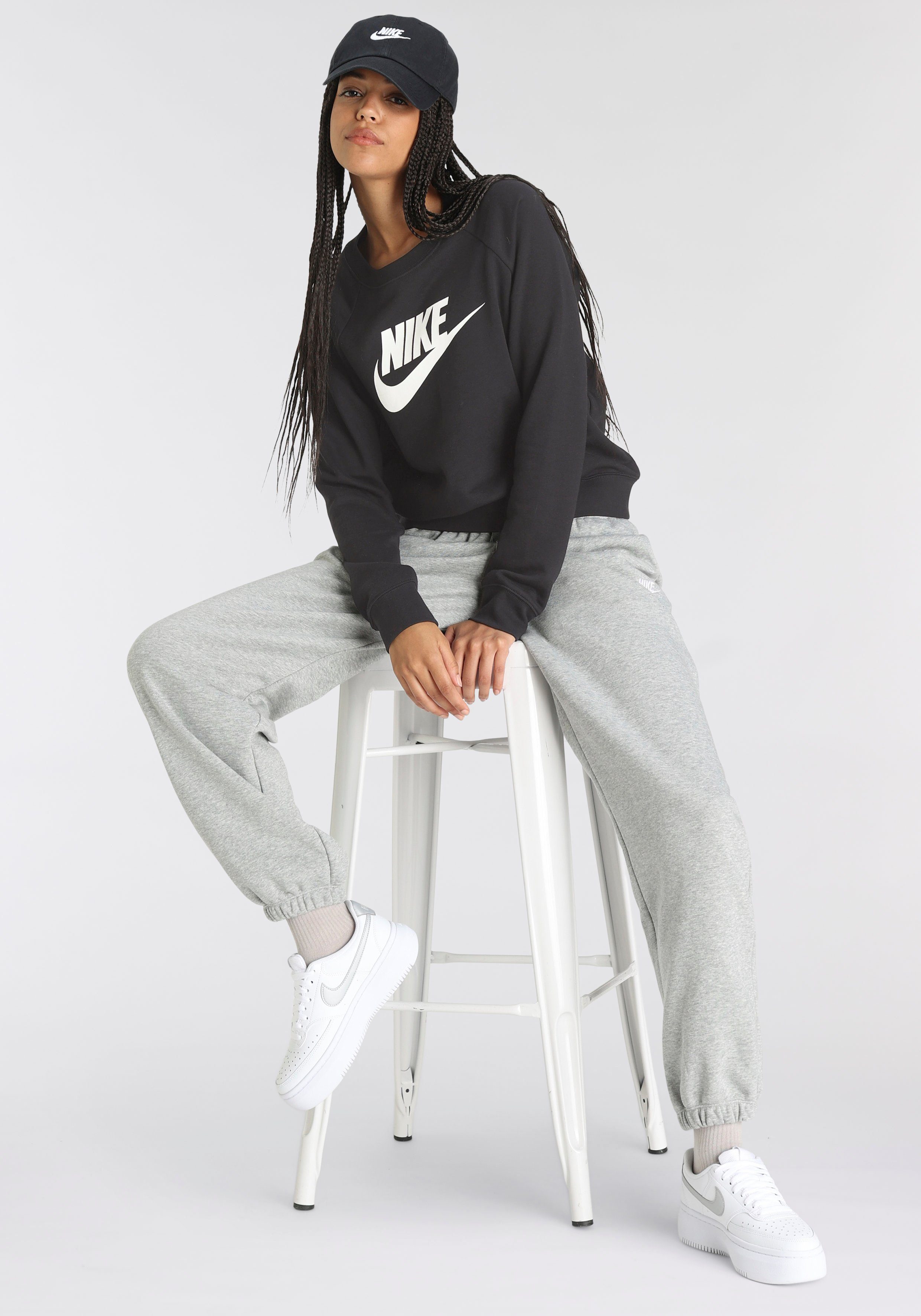 schwarz-weiß Nike CREW Sportswear FLEECE WOMEN Sweatshirt ESSENTIAL