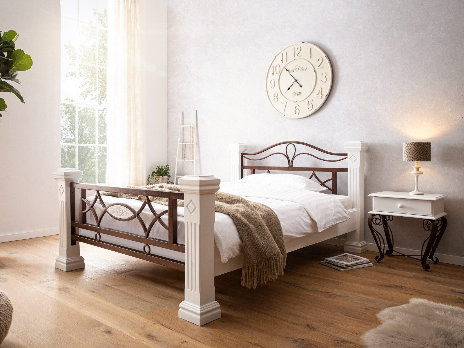 massivum Massivholzbett Byzanz, weiss mit Metall, Doppelbett günstig online kaufen