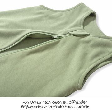 Makian Schlafsack Interlock - Olive, leichter Baby Sommer Schlafsack ohne Ärmel Gr. 70 cm - 100% Baumwolle