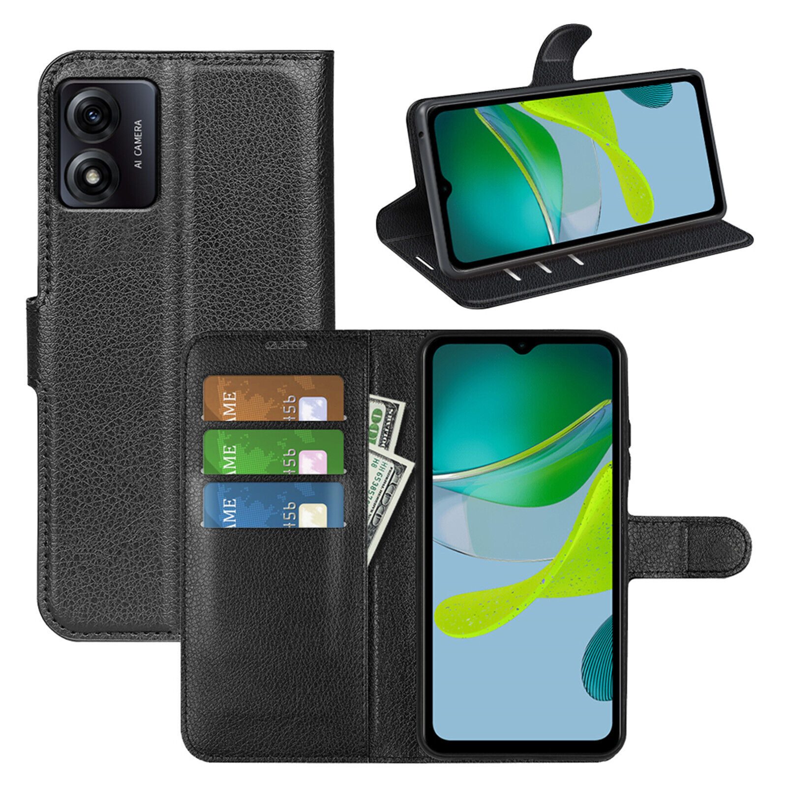 betterfon Handyhülle Handytasche für Motorola Moto E13 Klapphülle Schwarz, 3 Kartenfächer, Magnetverschluss & Standfunktion im Lederlook