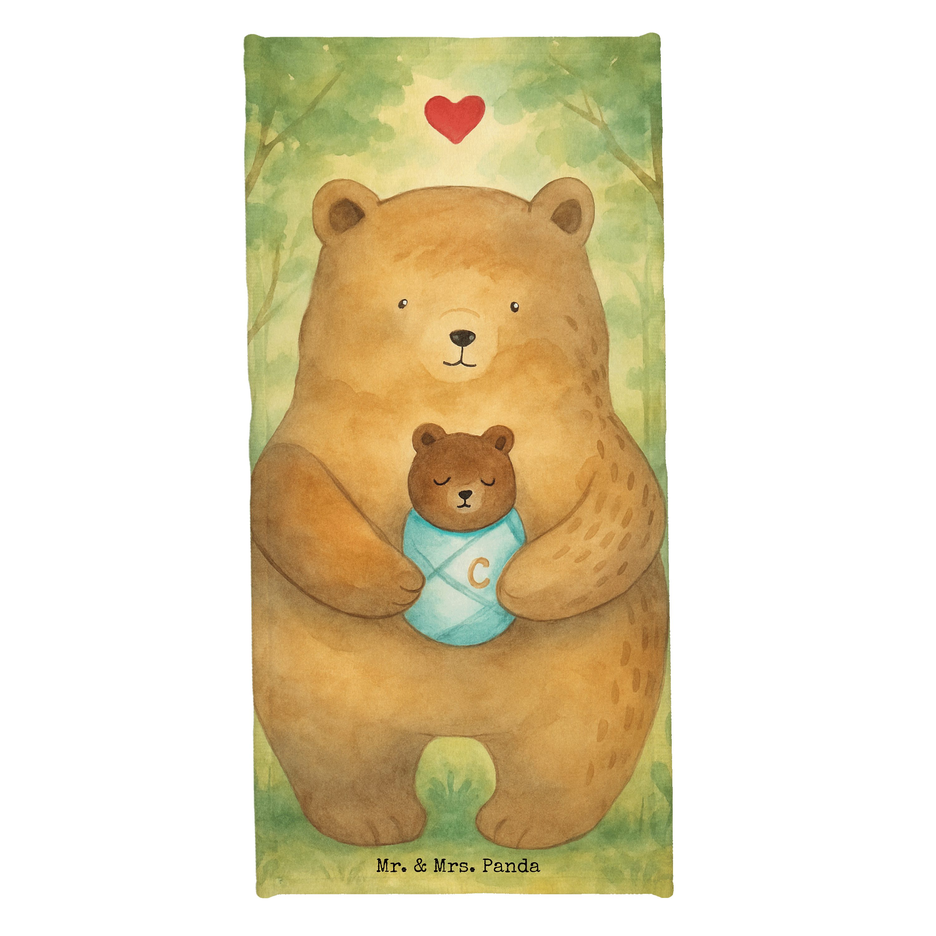Mr. & Mrs. Panda Handtuch Bär Baby Design, Badehandtuch, Weiß, Geburtstag, Mutter, Badetuch, Te, Kunstfaser (Packung, 1-St)