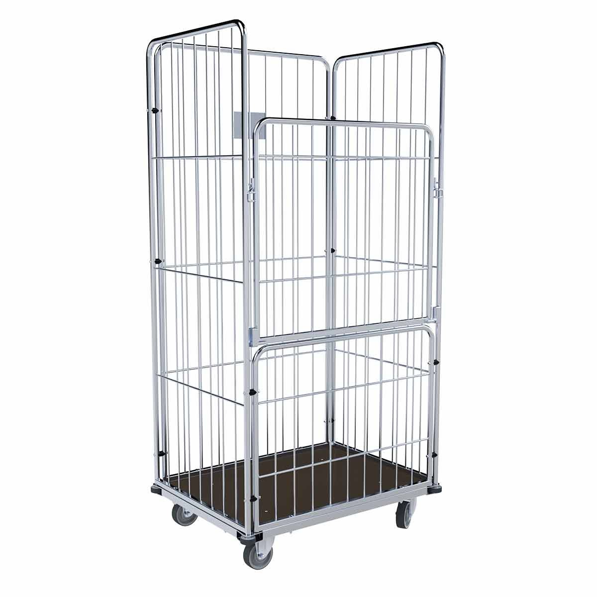 OSWALD Transportgeräte Transportwagen Wäschewagen Vorderwand klappbar, 4-seitig 850 x 630 x 1.750 mm, 500 kg, (RW18138), Rollplatte Holz, Nutzhöhe 1.600 mm, Vorderwand klappbar