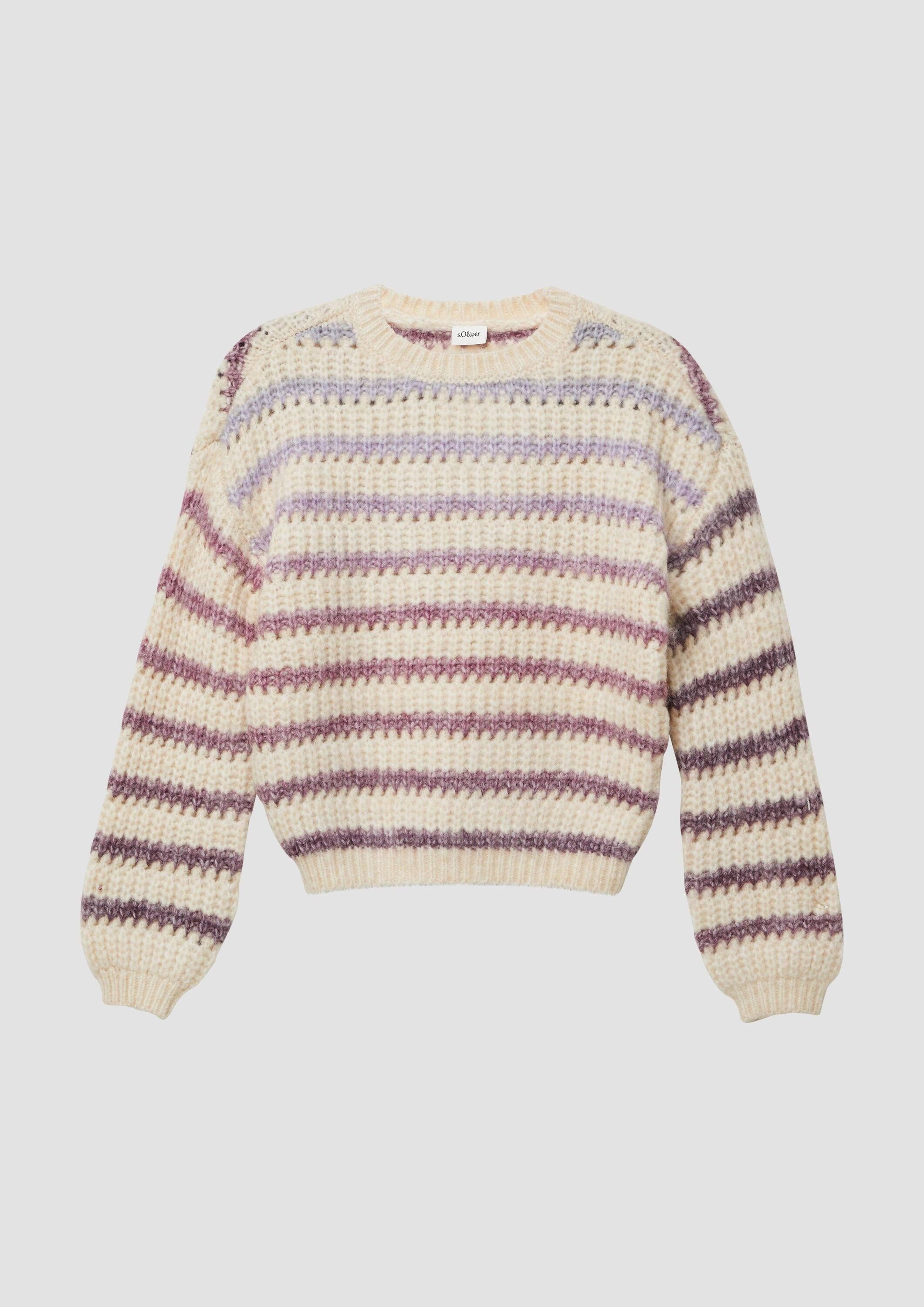 s.Oliver Longpullover Strickpullover Gestreifter Grobstrickpullover im Loose Fit