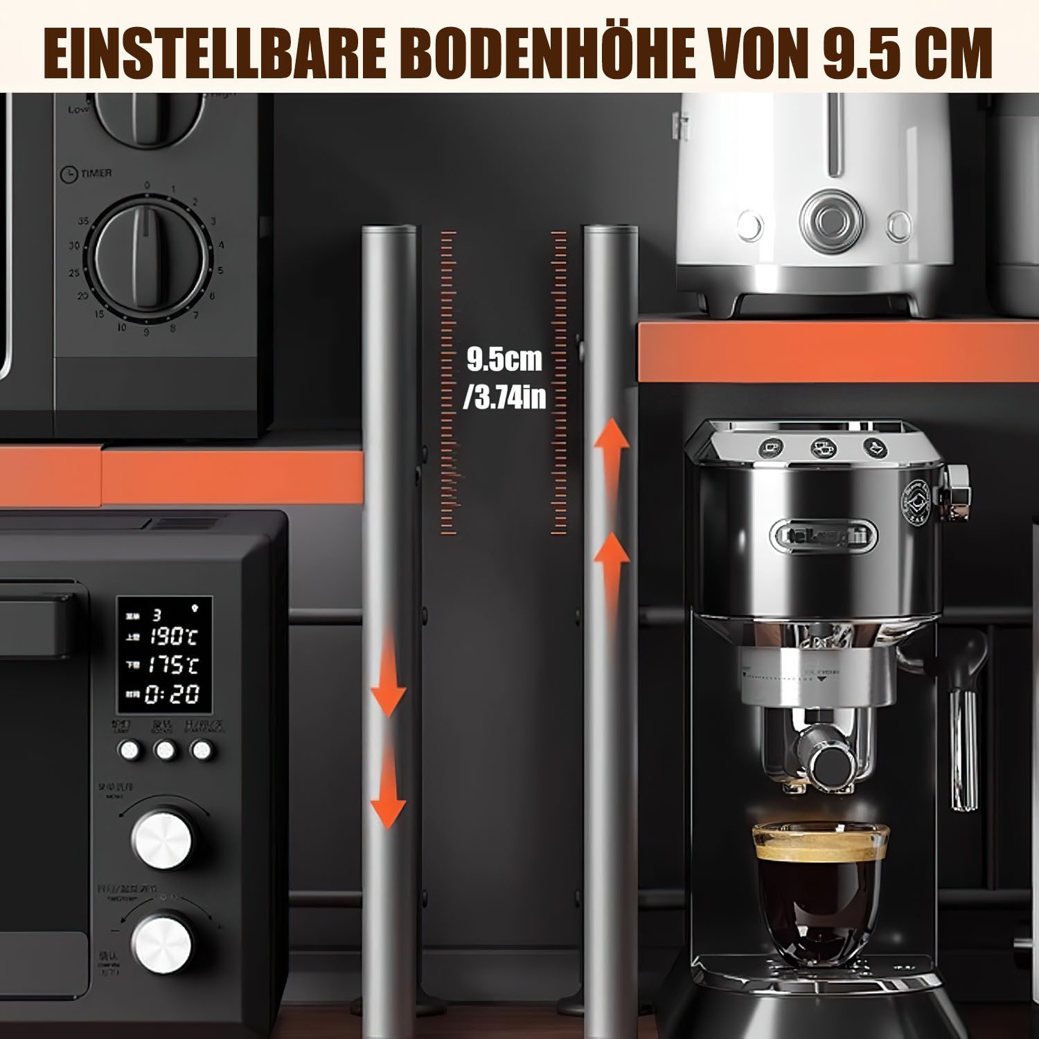 SURFOU Standregal Mikrowellen Regal 2-Stufig Microwave Shelf Schrank Küchenregal 40-60cm, Küchen Mikrowelle Ständer Regal, Kohlenstoffstahl Küchenaufbewahrung Organizer Erweiterbares