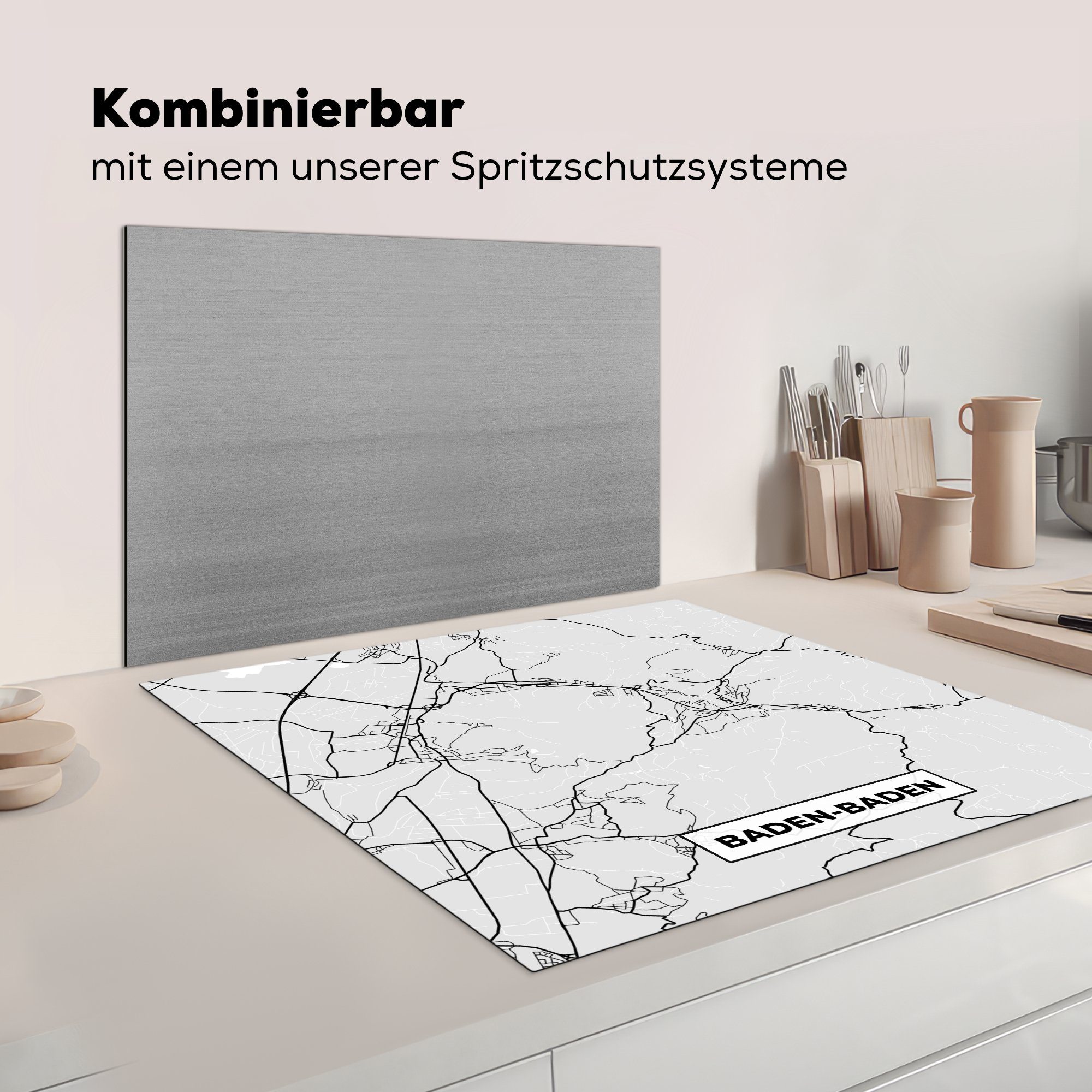 (1 Karte küche Ceranfeldabdeckung, Baden-Baden Wegbeschreibung, MuchoWow Vinyl, - - - Arbeitsplatte - für 78x78 Deutschland Herdblende-/Abdeckplatte cm, tlg), Stadtplan