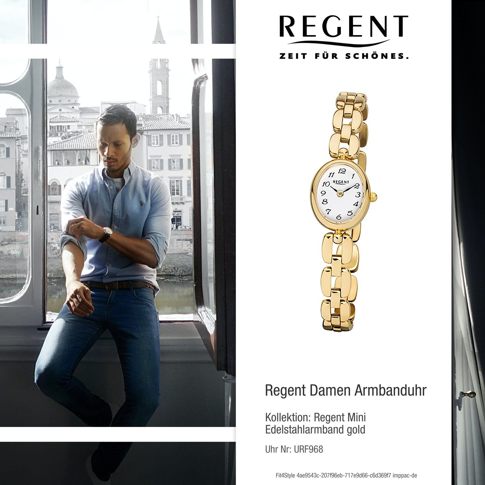 Stahl Regent kl ionenplattiert Damen ovales Uhr Gehäuse, Edelstahl, goldarmband, Quarzuhr mit Regent Quarzuhr, F-968 Damenuhr