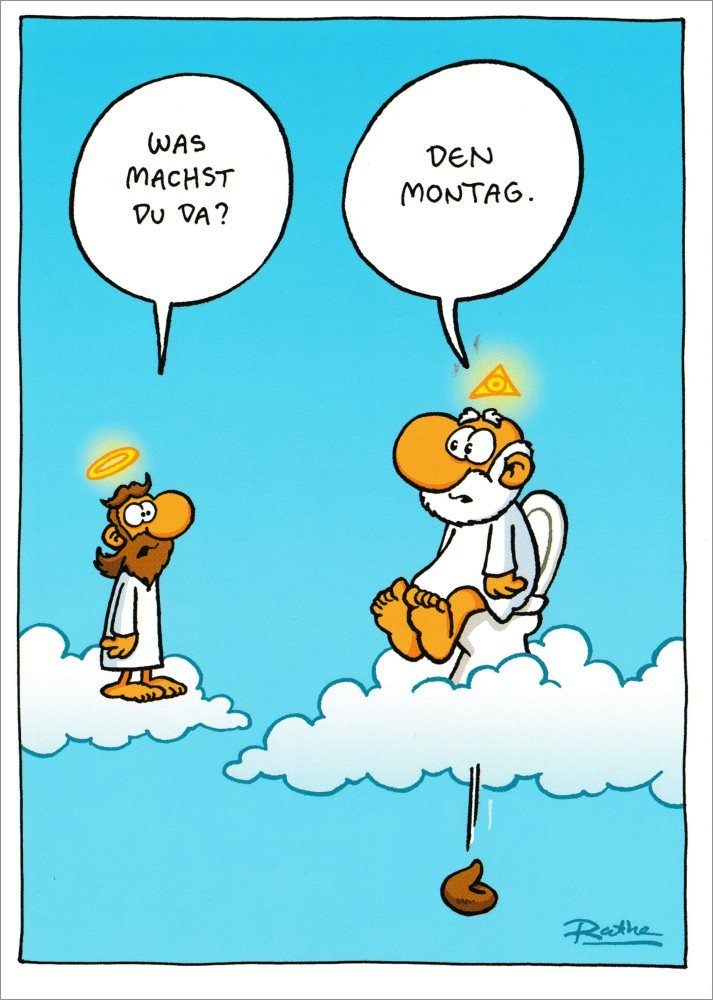 Postkarte Ralph Ruthe "Was machst Du da? Den Montag."