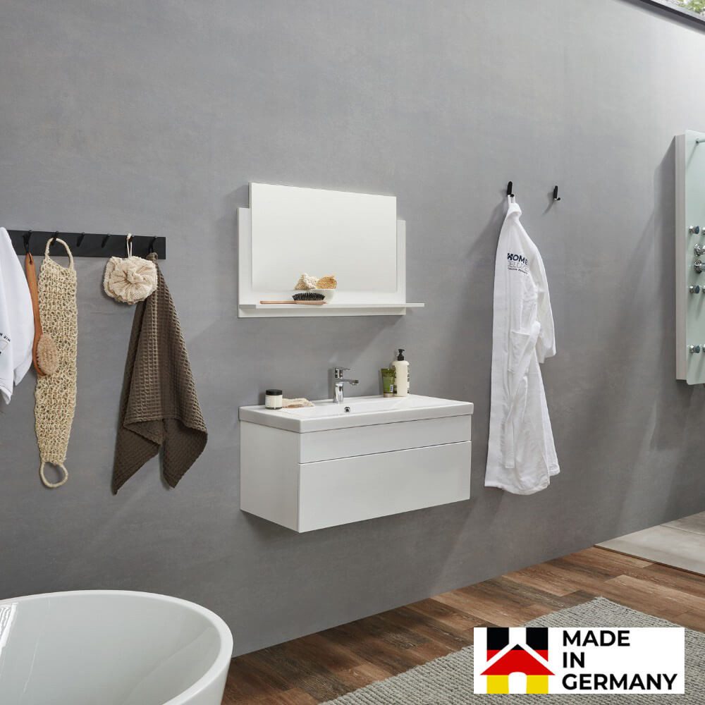 HOME DELUXE Badmöbel-Set WANGEROOGE BIG - M, (inkl. Unterschrank, Waschbecken und Spiegel), 33 x 80 x 41 cm - Softclose Funktion, Waschbeckenunterschrank