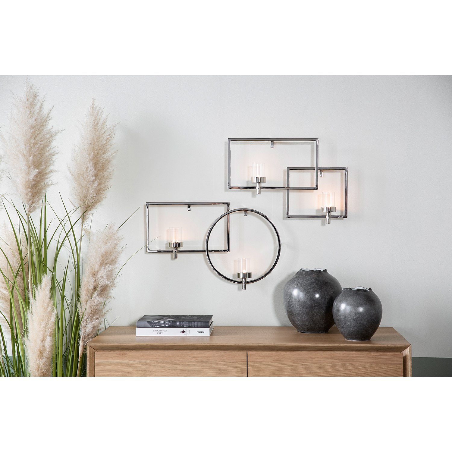 Fink Wandkerzenhalter ESCALA - Wandleuchter silber - Glas/ Metall - B. 42cm günstig online kaufen