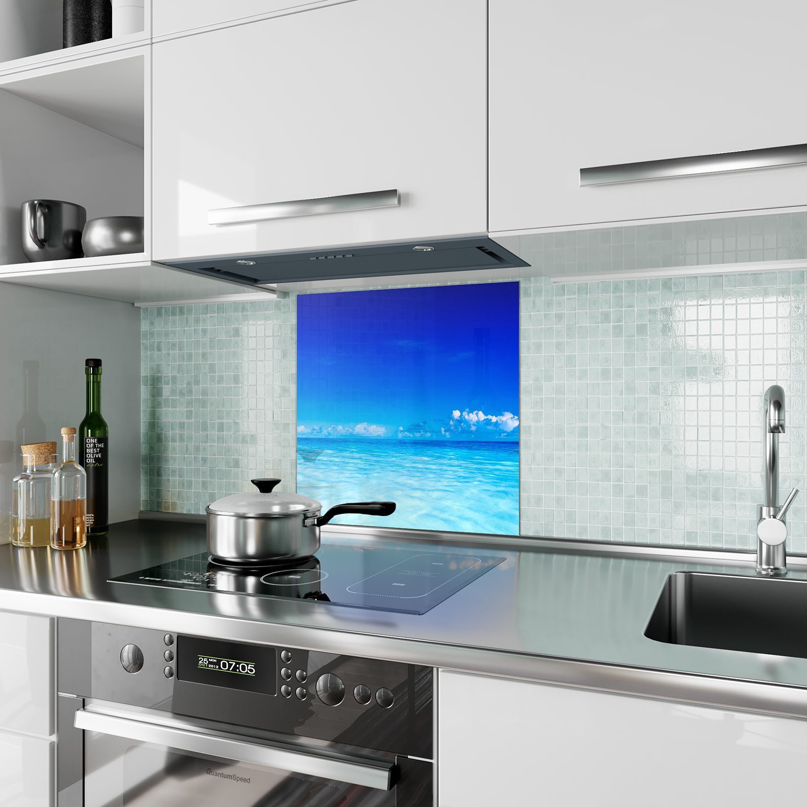 mit Spritzschutz Glas Primedeco Meer Motiv Küchenrückwand Paradiesisches Küchenrückwand