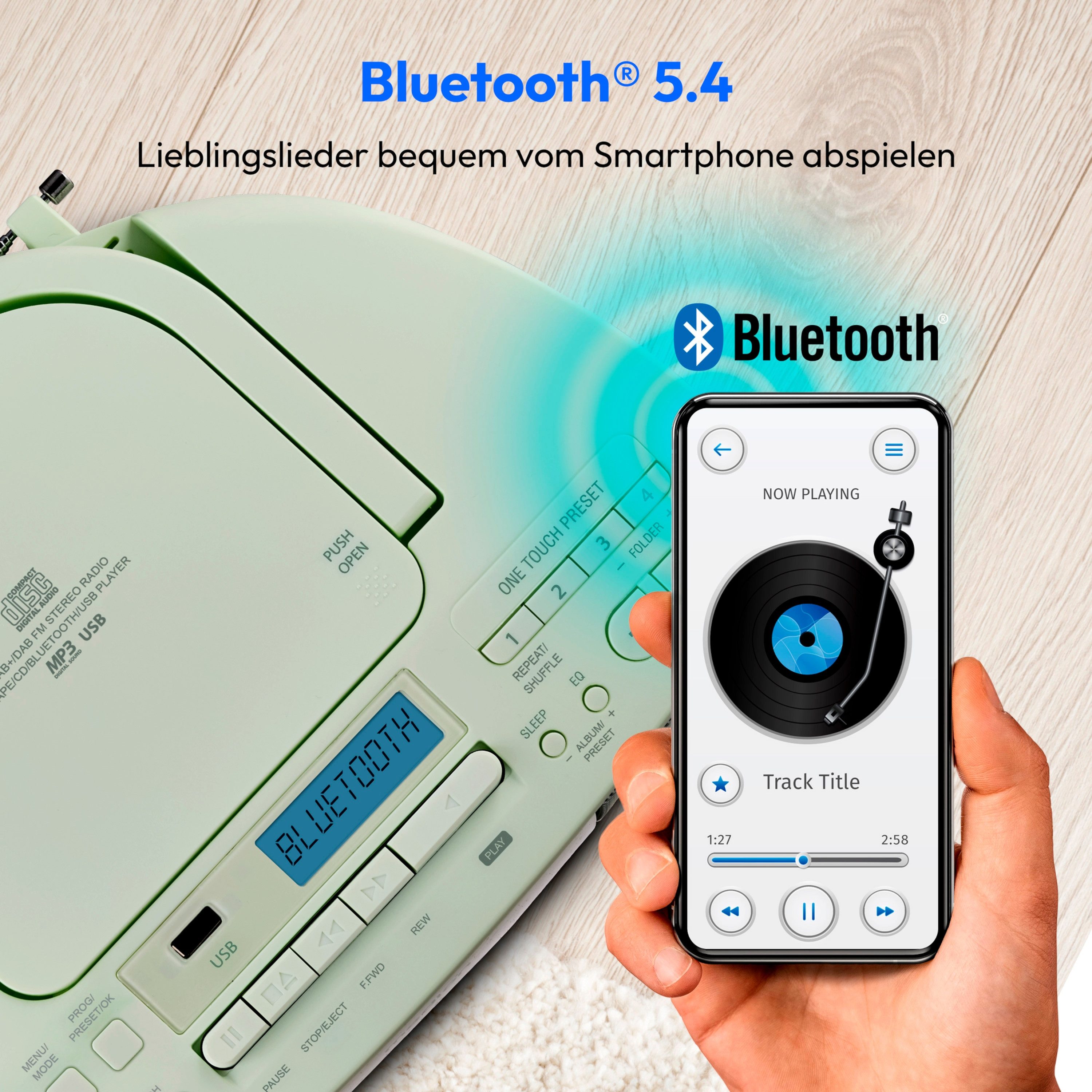 Medion® Boombox MEDION® LIFE® DRX-1 Plus (MD400003) Radio (AM- / FM- Tuner, MW / UKW mit RDS, 3 W, Bluetooth® 5.4, AUX-In, Batteriebetrieb: 6 x 1,5 V, Kopfhöreranschluss)