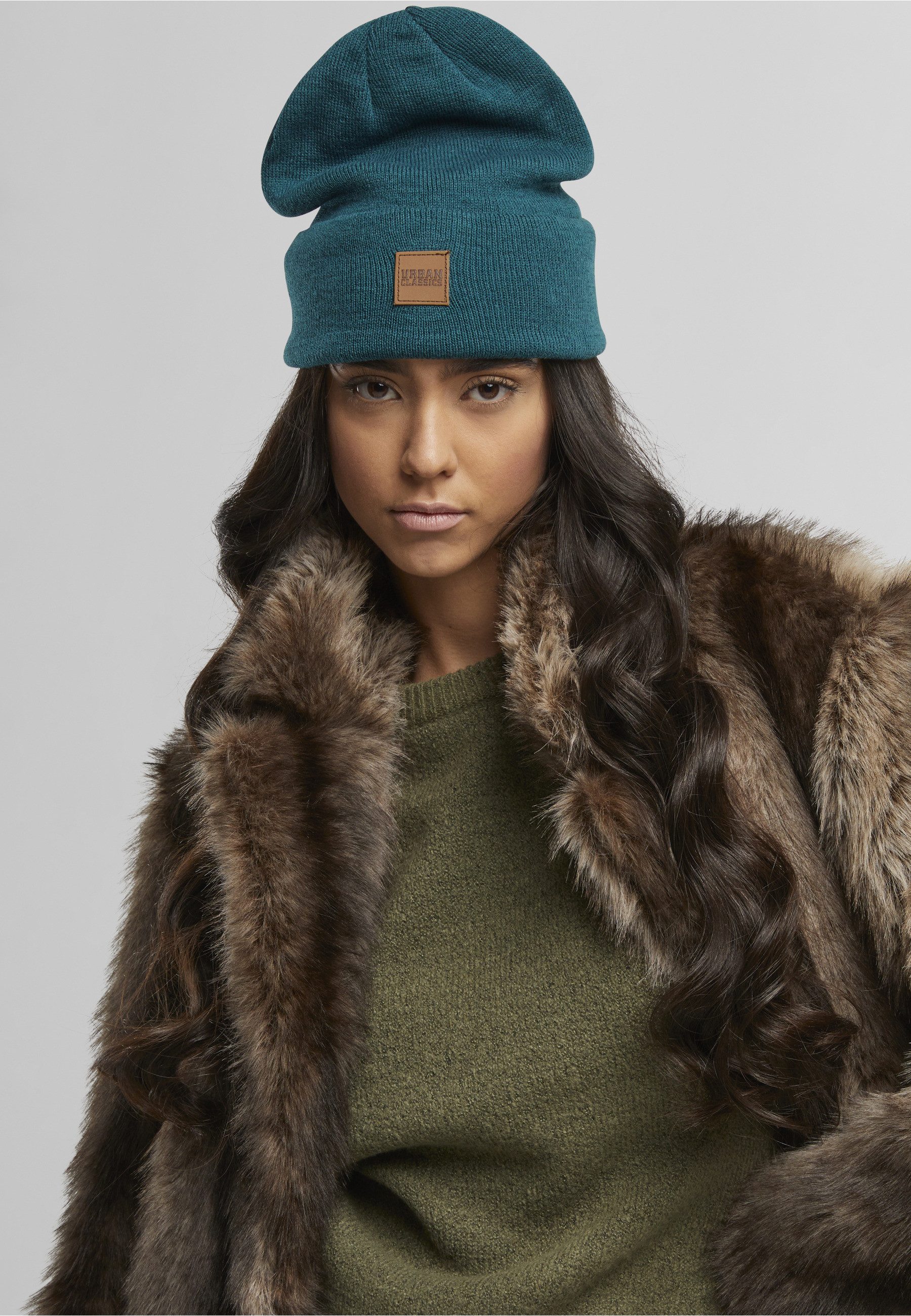 URBAN CLASSICS Beanie Urban Classics Unisex Synthetic Leatherpatch Long Beanie (1-St)