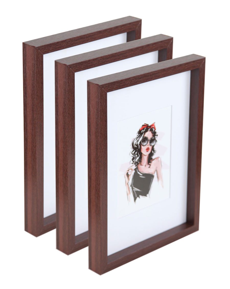 IDEAL TREND Bilderrahmen 3er 5er Set Holz Bilderrahmen Bilder Foto Rahmen Fotorahmen Wanddeko C, für 3 Bilder (3 St), MDF Bilderrahmen mit Passepartout und Klarglas