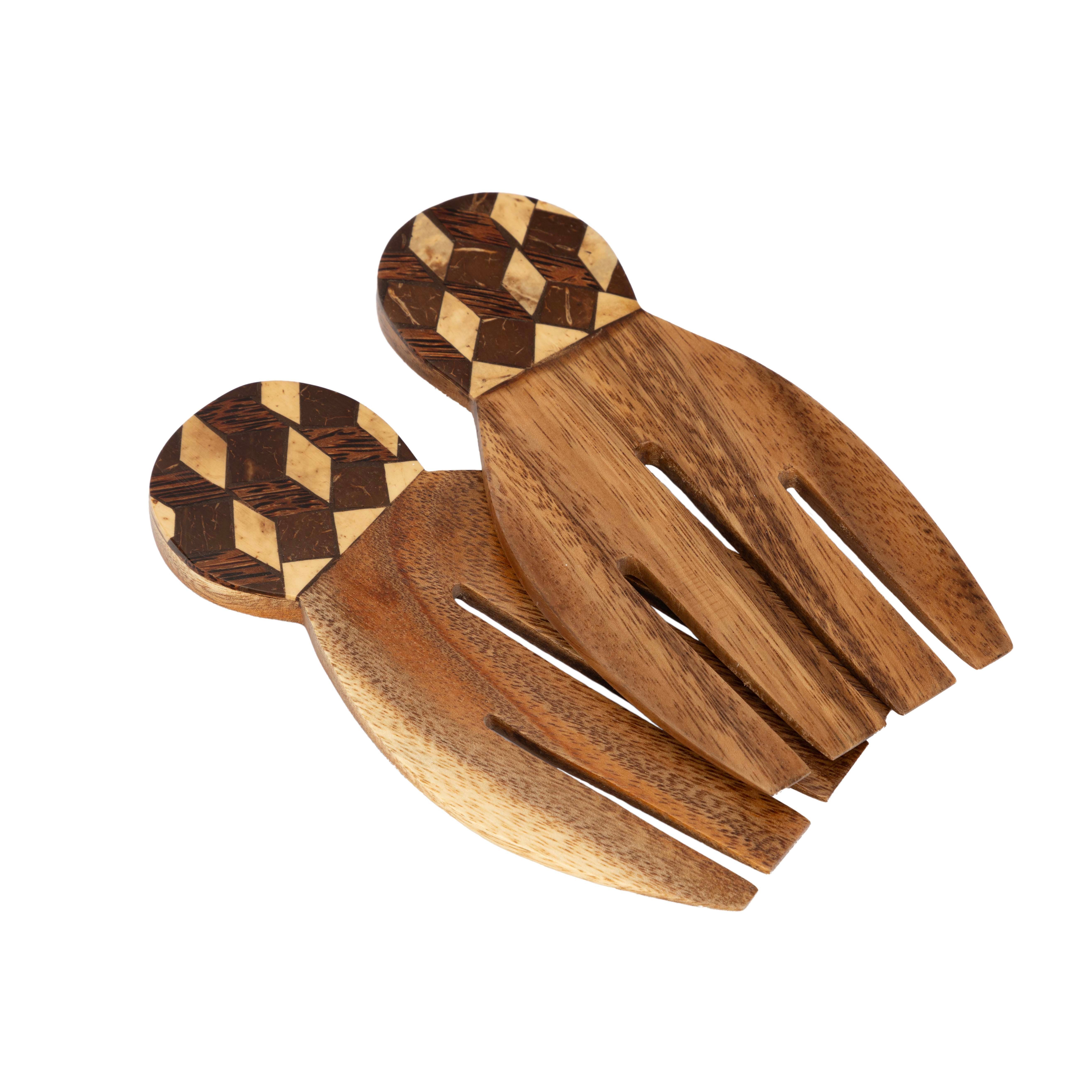 El Puente Salatbesteck Salatbesteck "Schachbrett", Handmade, Fair Trade